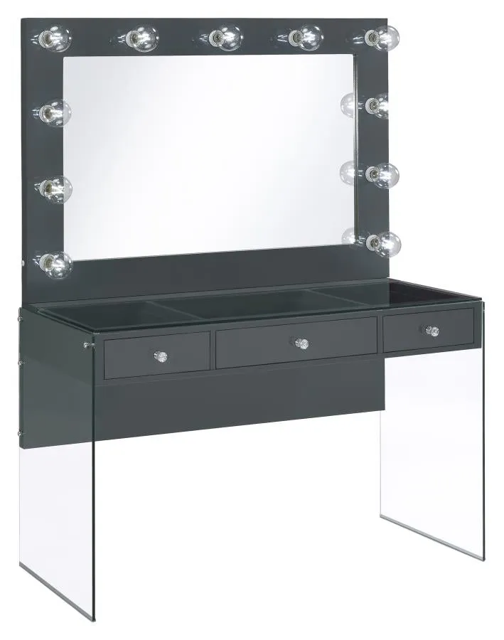 3-drawer Vanity Desk  with Lighting Mirror Grey High Gloss