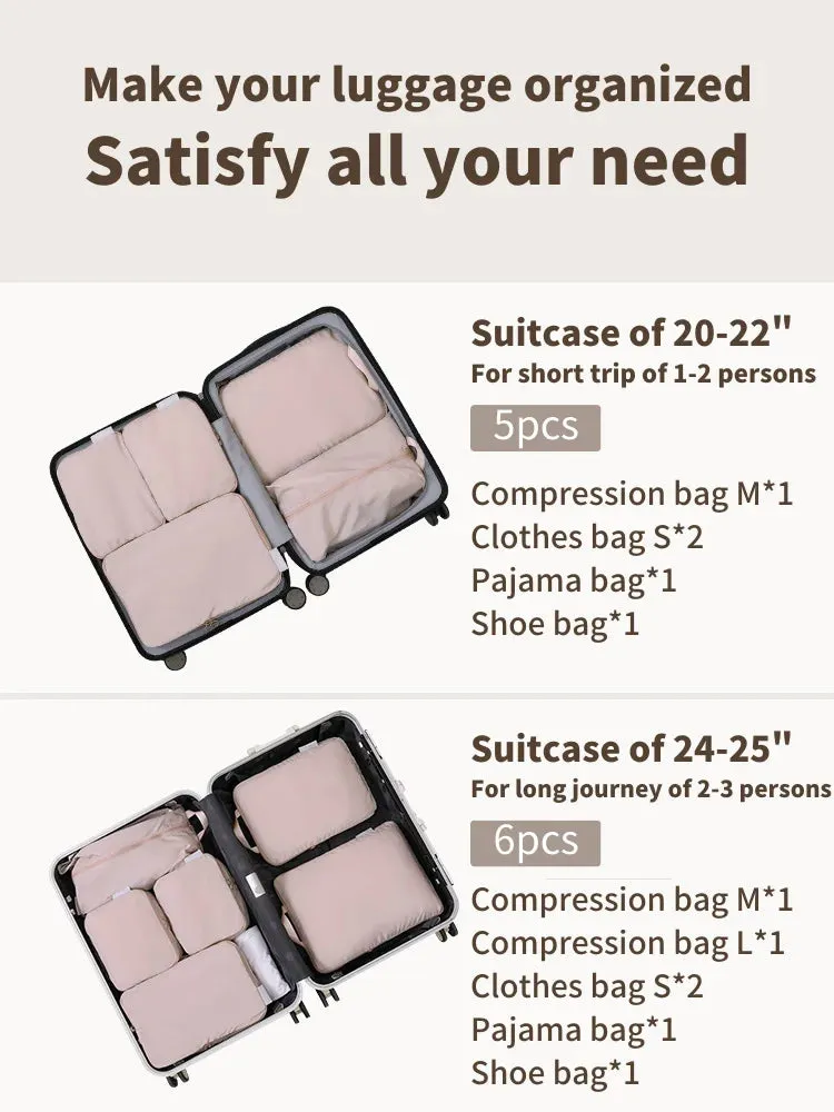 5pcs Set Travel Organizer Compression Packing Cubes Clothes Storage Bags Shoe Bag Large Capacity Luggage Organizer Accessories