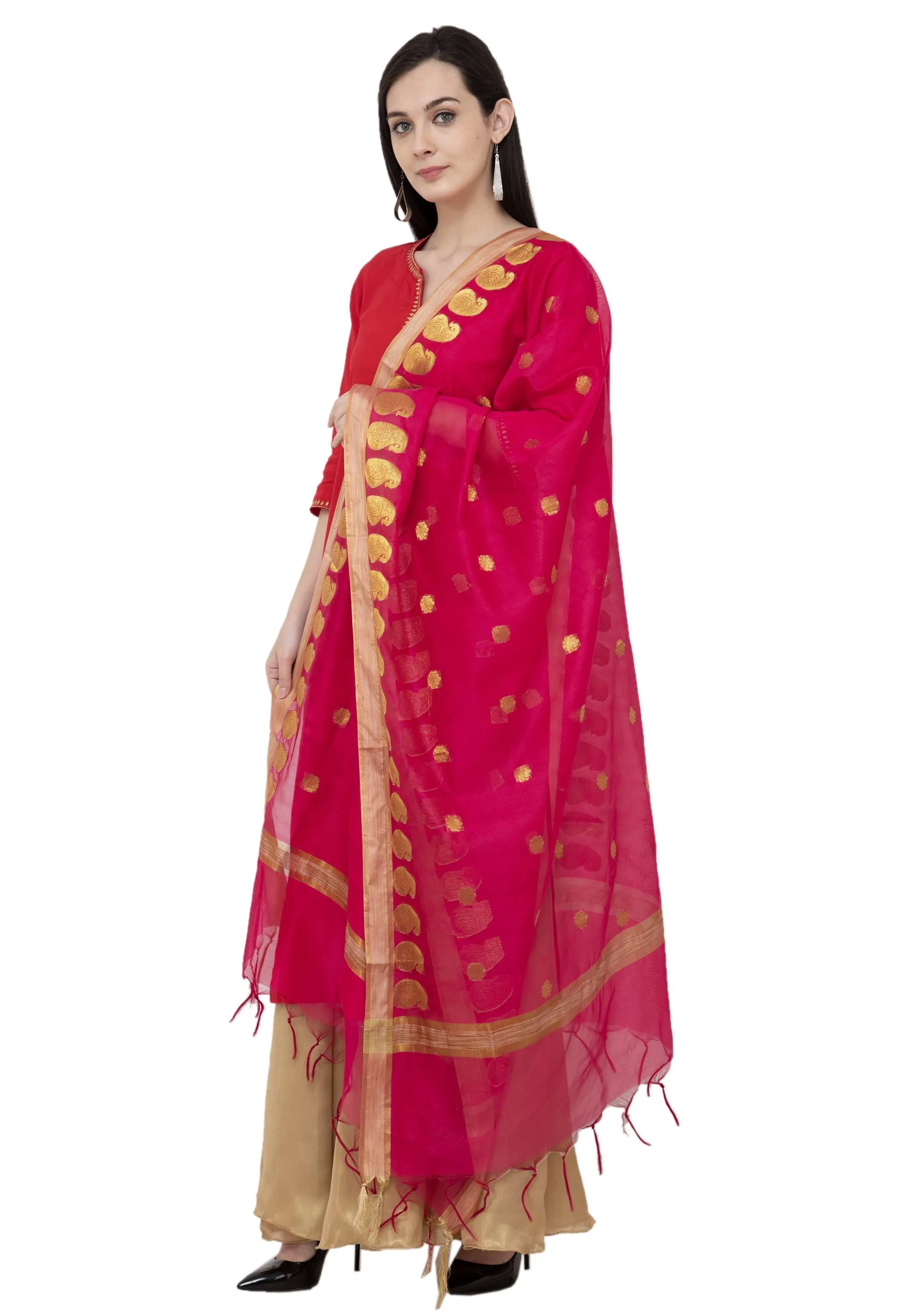 A R Silk VNS Ambi Booti Fancy Dupatta Color Rani Dupatta or Chunni