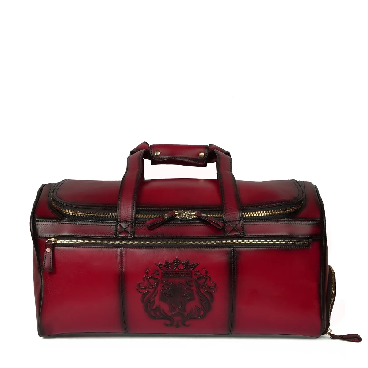 Additional Footwear Pocket Embossed Lion Wine Leather Multi-Pockets Duffle/Gym Bag by Brune & Bareskin