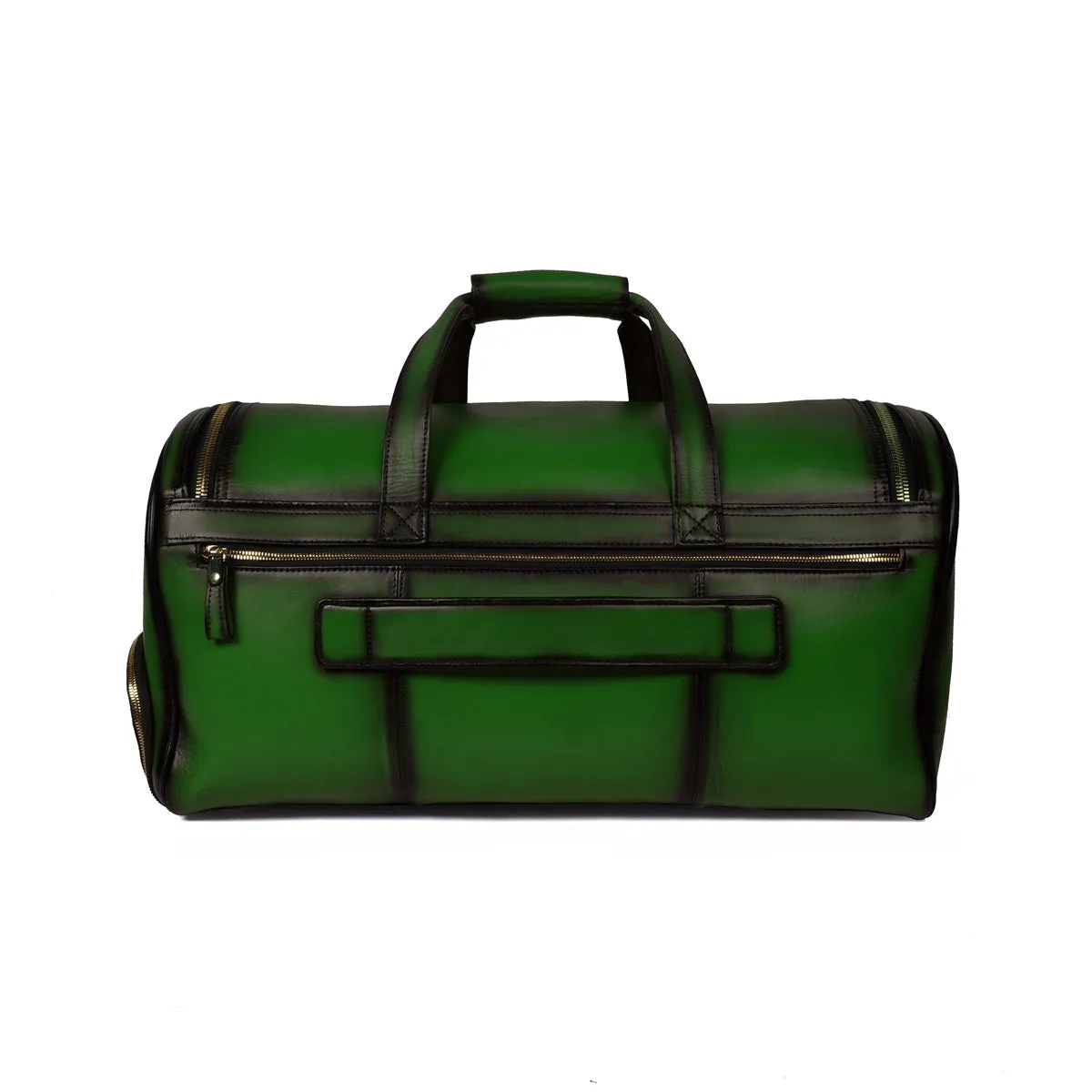 Additional Footwear Pocket Green Leather Multi-Pockets Duffle/Gym Bag With Metal Lion by Brune & Bareskin