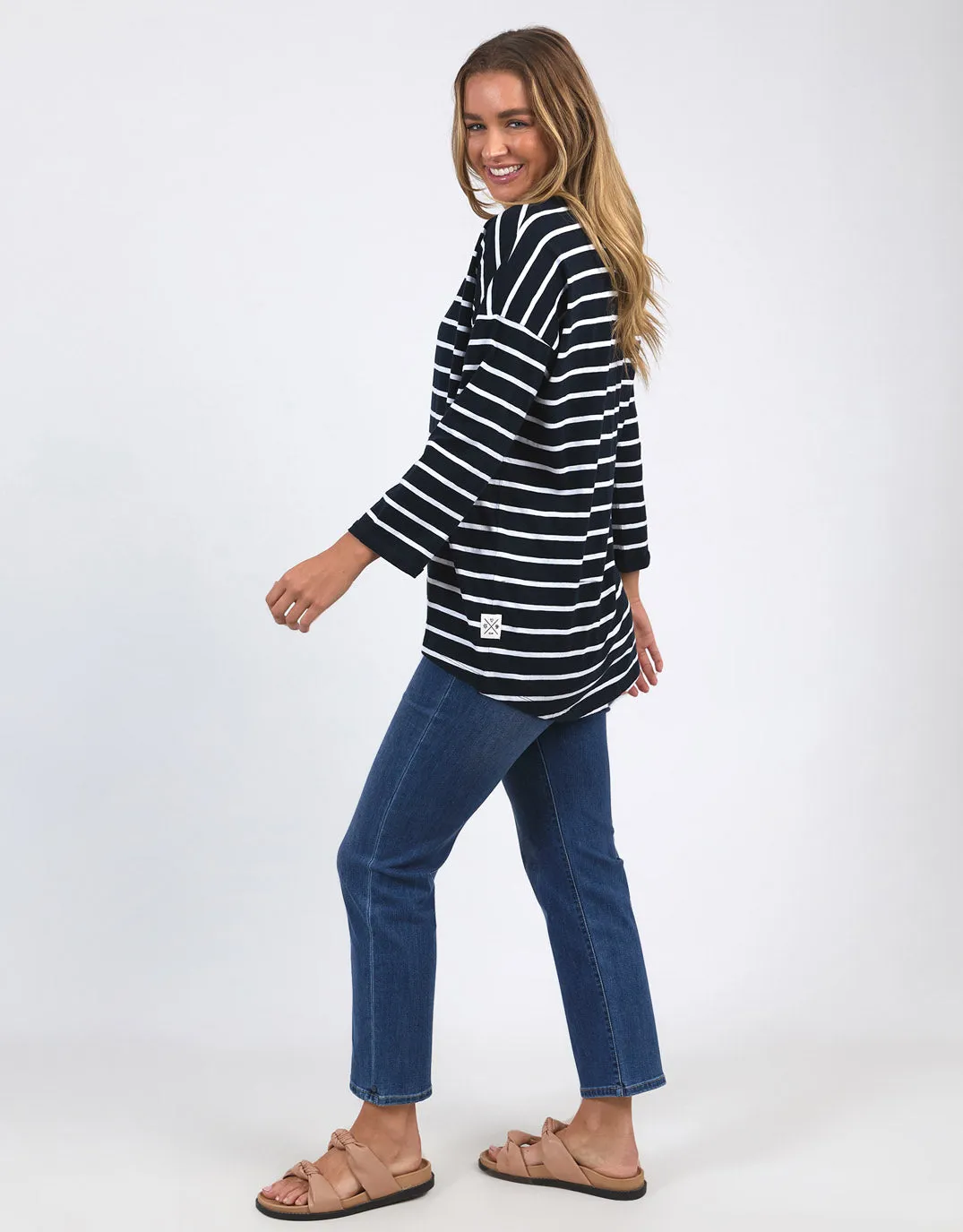 Annie 3/4 Sleeve Tee - Navy/White Stripe