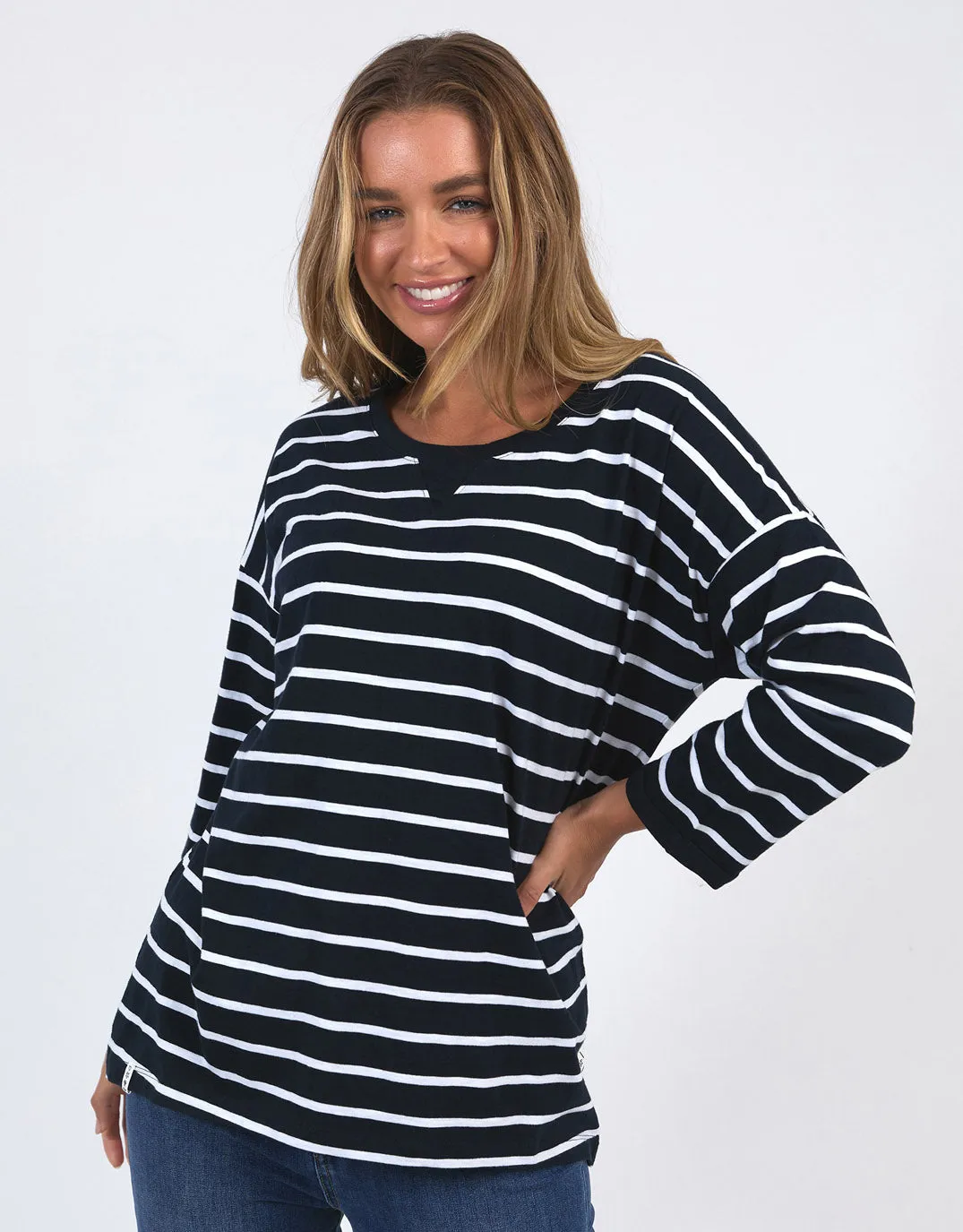 Annie 3/4 Sleeve Tee - Navy/White Stripe