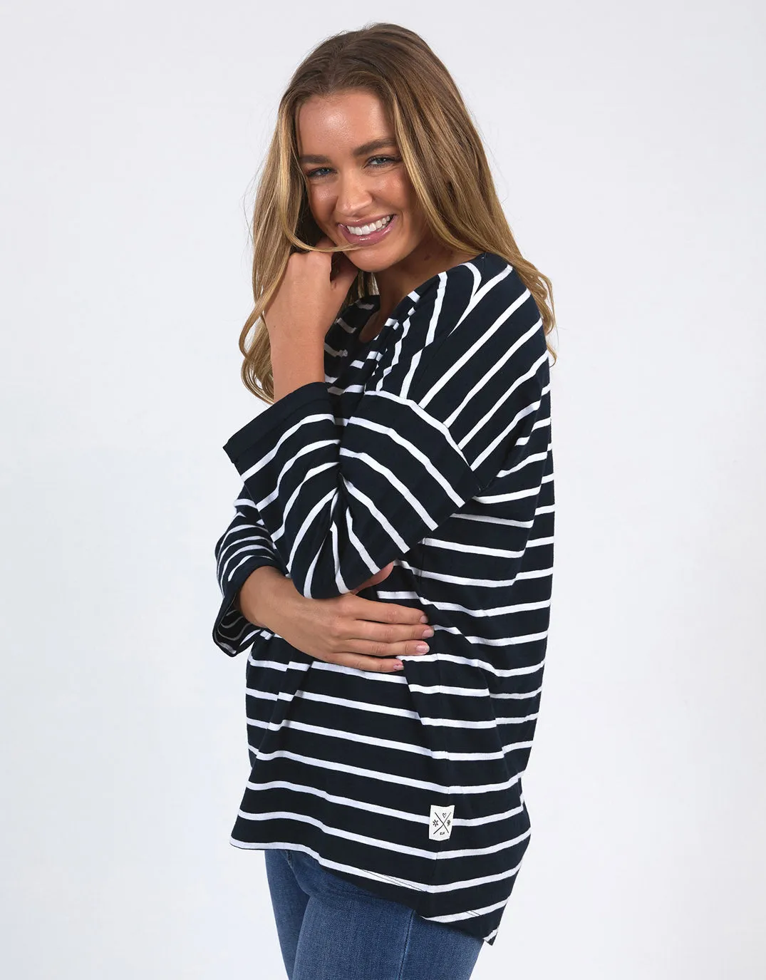 Annie 3/4 Sleeve Tee - Navy/White Stripe