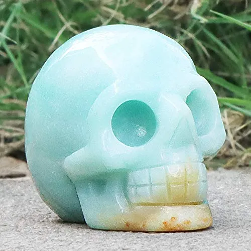 Artistone 2.0" Opalite Crystal Skull Head Decor Statue Crystals and Healing Stones,Carved Skull Halloween Decor Figurine Collectible Reiki Sculpture for Kitchen,Home,Art Room