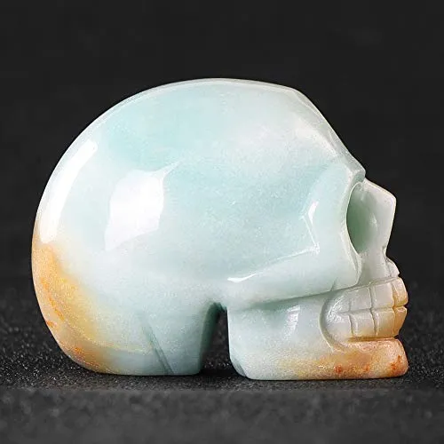 Artistone 2.0" Opalite Crystal Skull Head Decor Statue Crystals and Healing Stones,Carved Skull Halloween Decor Figurine Collectible Reiki Sculpture for Kitchen,Home,Art Room