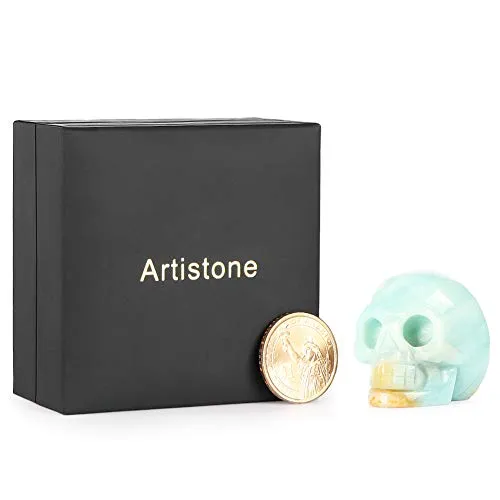 Artistone 2.0" Opalite Crystal Skull Head Decor Statue Crystals and Healing Stones,Carved Skull Halloween Decor Figurine Collectible Reiki Sculpture for Kitchen,Home,Art Room