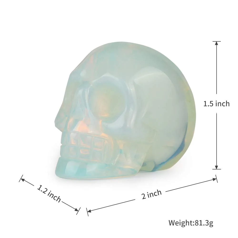 Artistone 2.0" OPalite Skull, Hand Carved Gemstone Fine Art Sculpture, Reiki Healing Stone Statue for Home, Office Decor