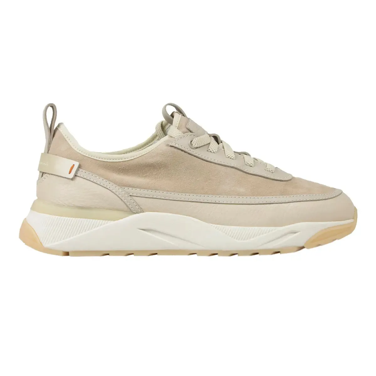 Beige Tumbled Leather and Suede Sneaker