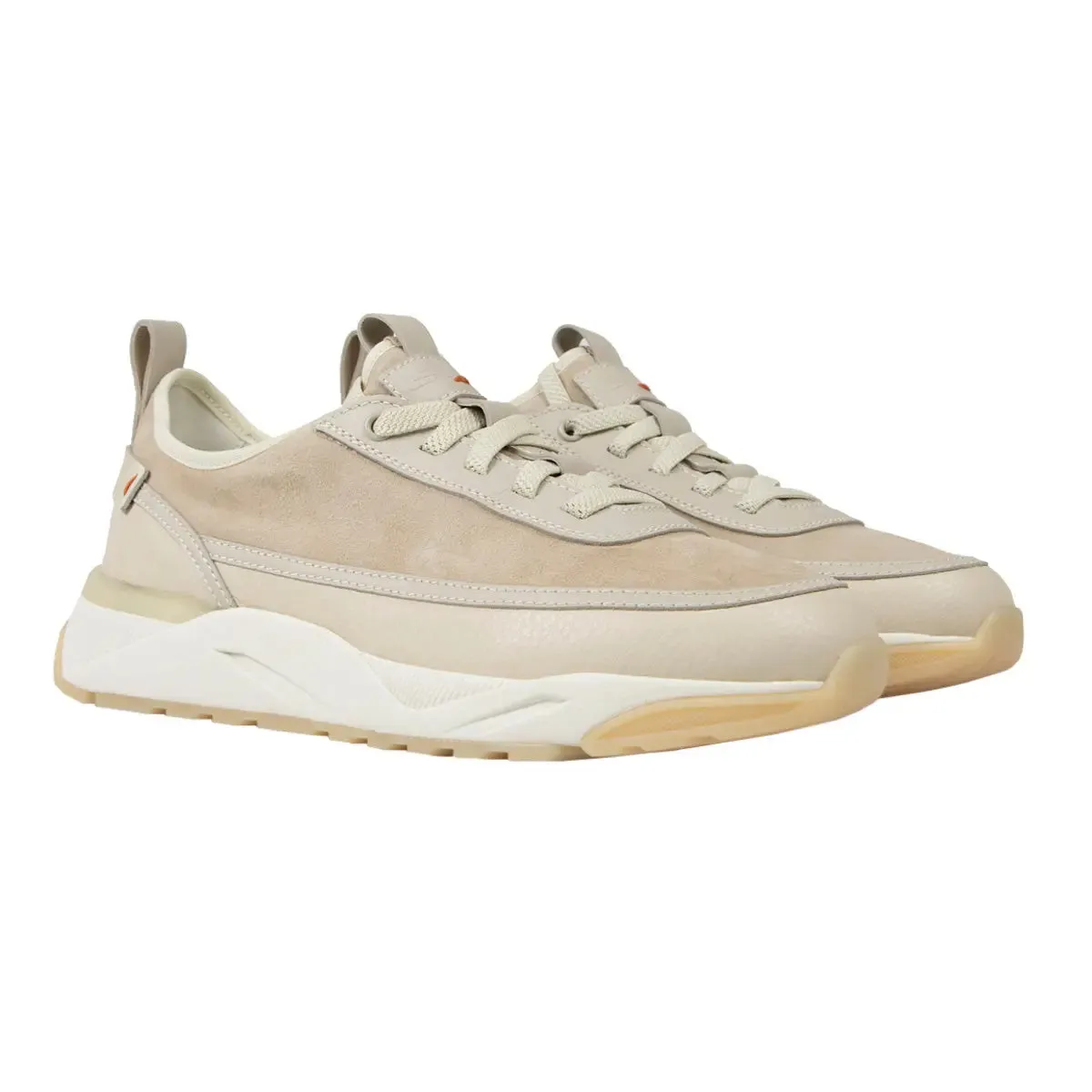 Beige Tumbled Leather and Suede Sneaker