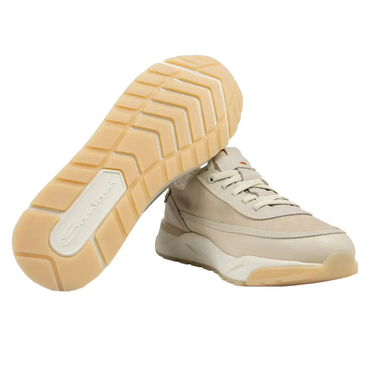 Beige Tumbled Leather and Suede Sneaker