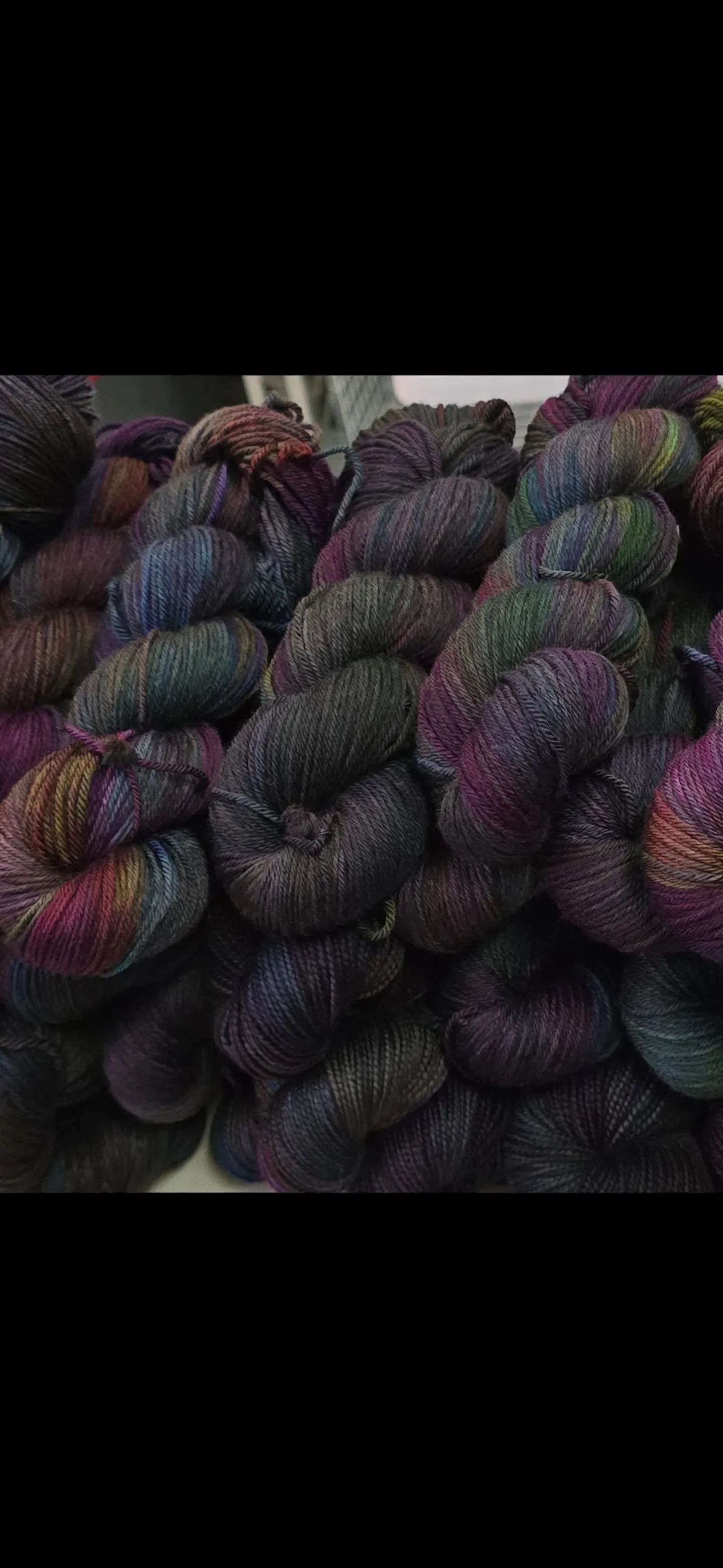 Black Magic- Hand dyed variegated yarn -black rainbow