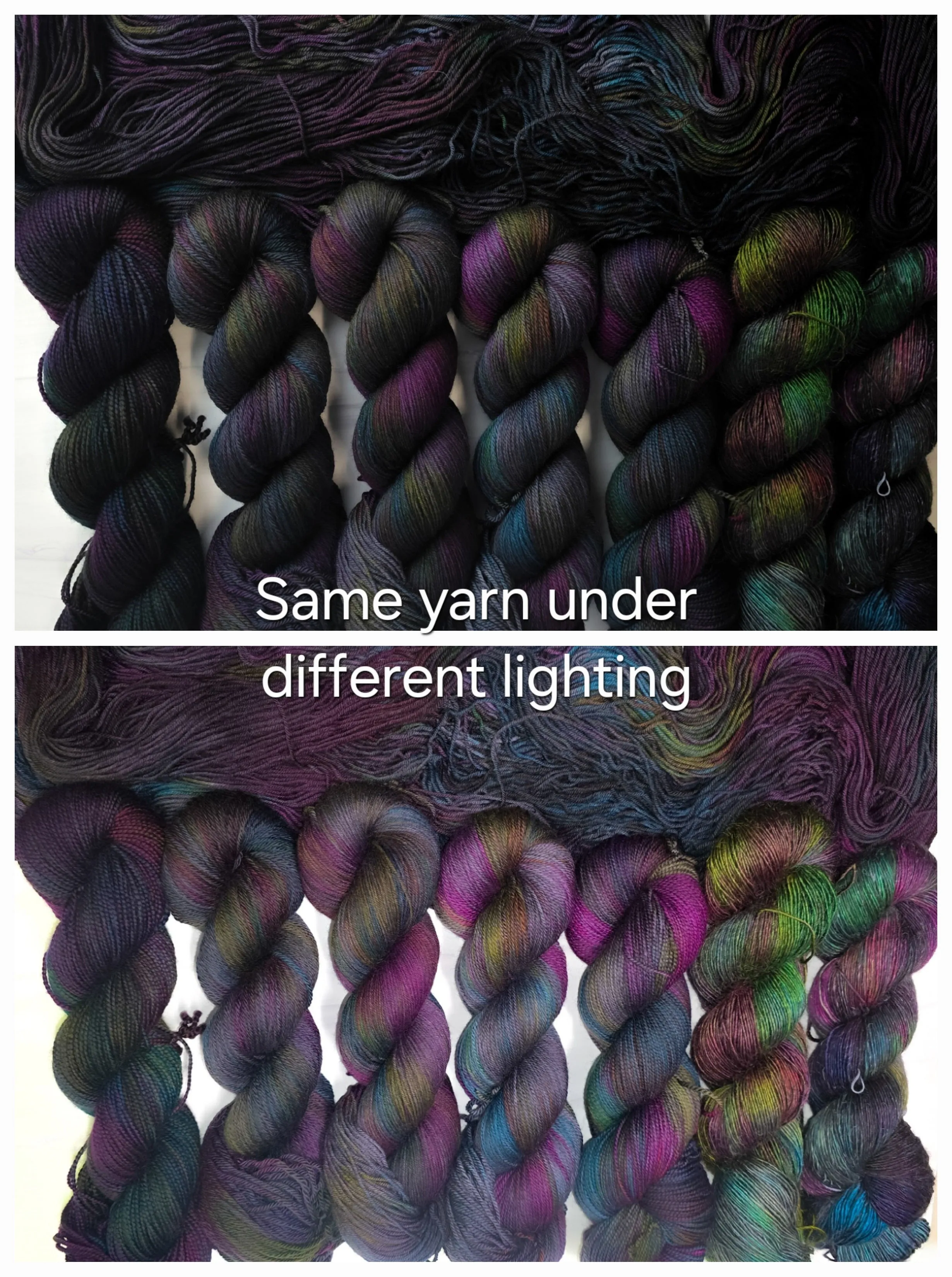 Black Magic- Hand dyed variegated yarn -black rainbow