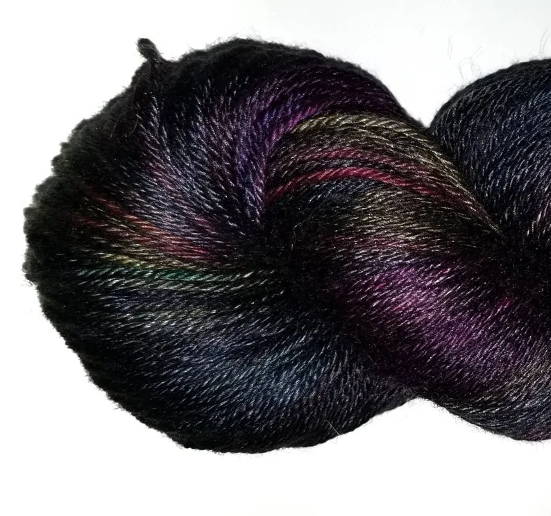 Black Magic- Hand dyed variegated yarn -black rainbow