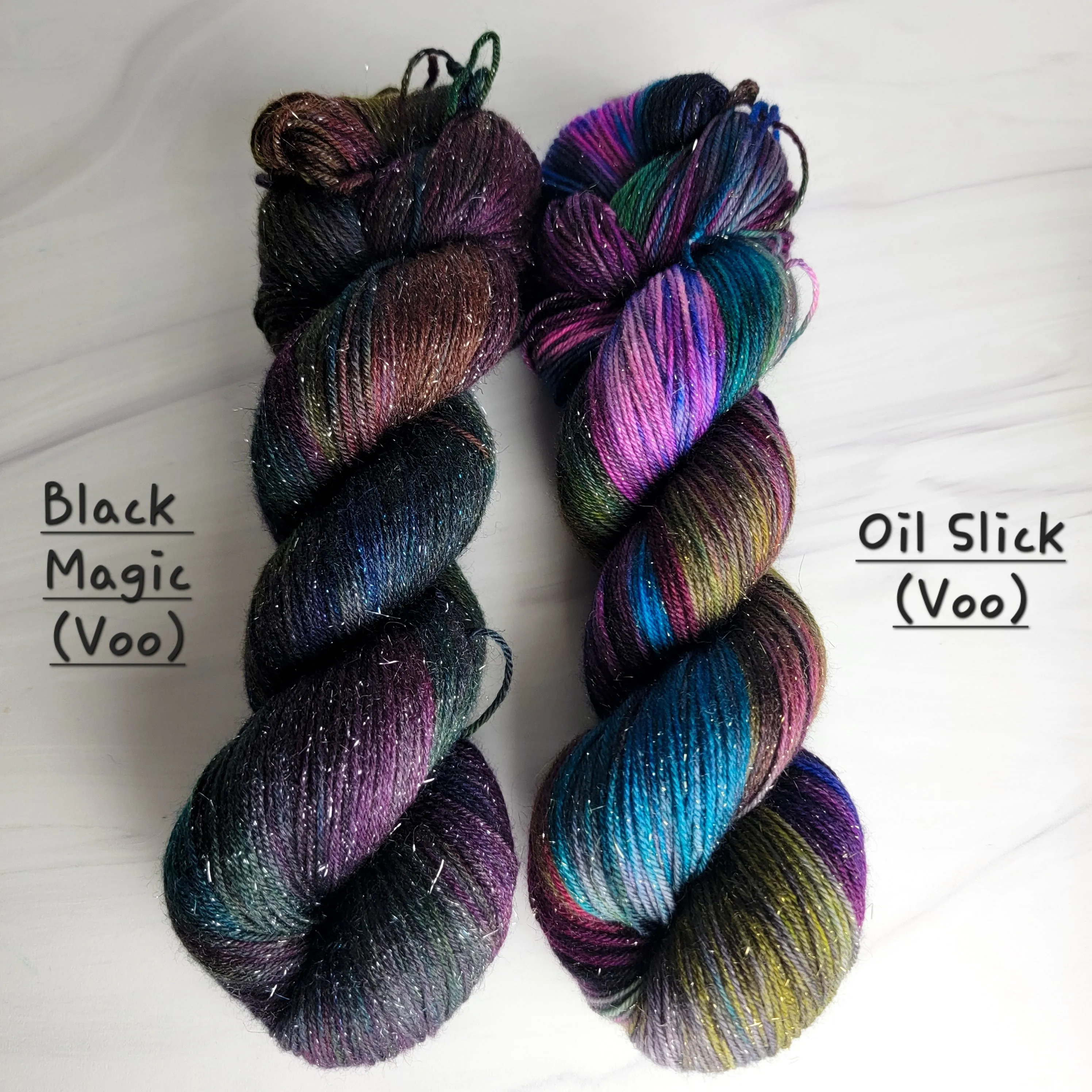 Black Magic- Hand dyed variegated yarn -black rainbow