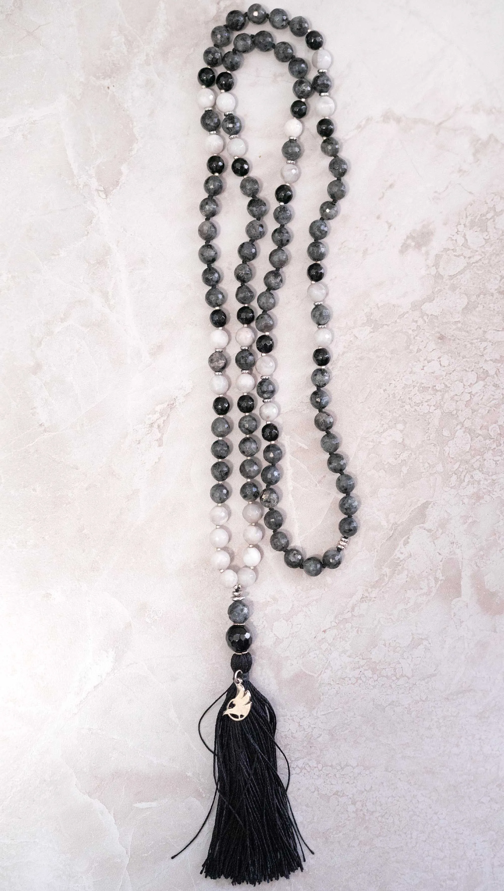 Black   Silver Tourmaline Mala 108 (Prayer Beads)