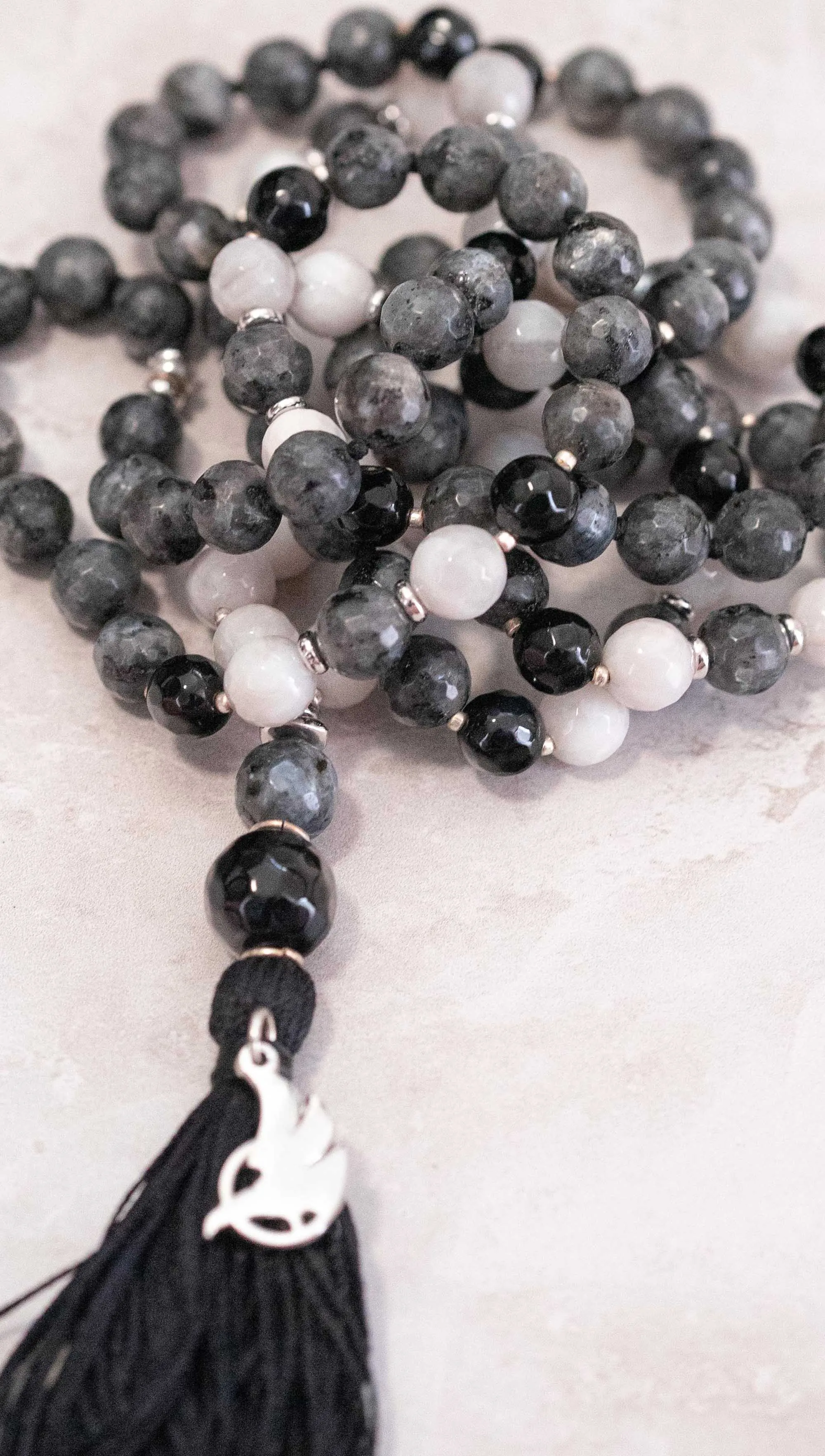 Black   Silver Tourmaline Mala 108 (Prayer Beads)