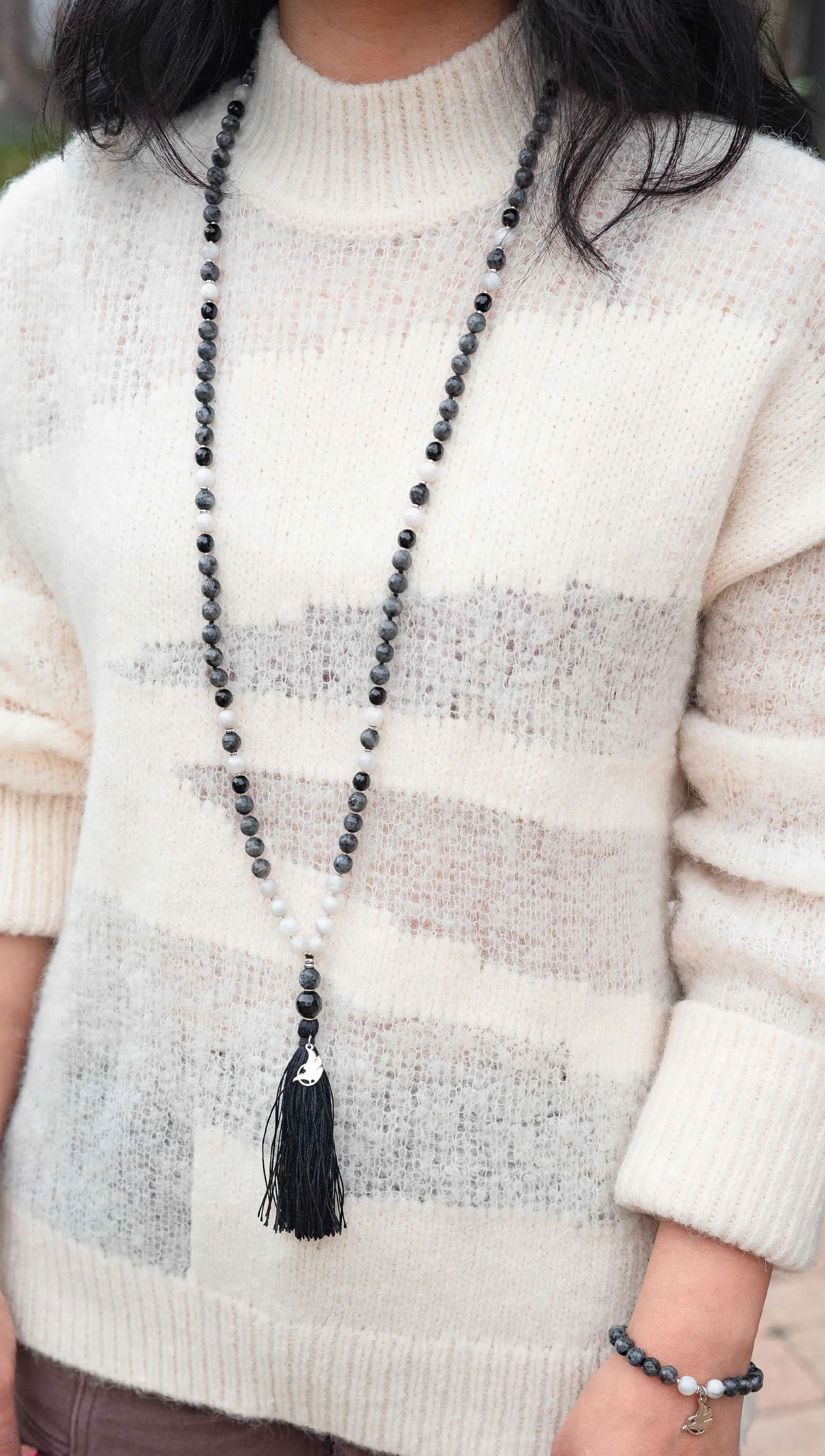 Black   Silver Tourmaline Mala 108 (Prayer Beads)