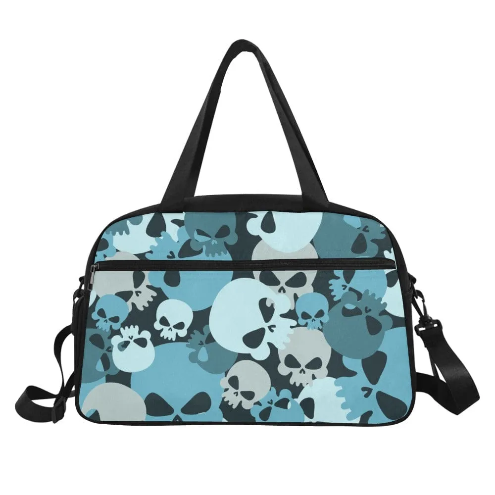 Blue Camo Skull Tote And Cross-body Sports Bag With Shoe Compartment