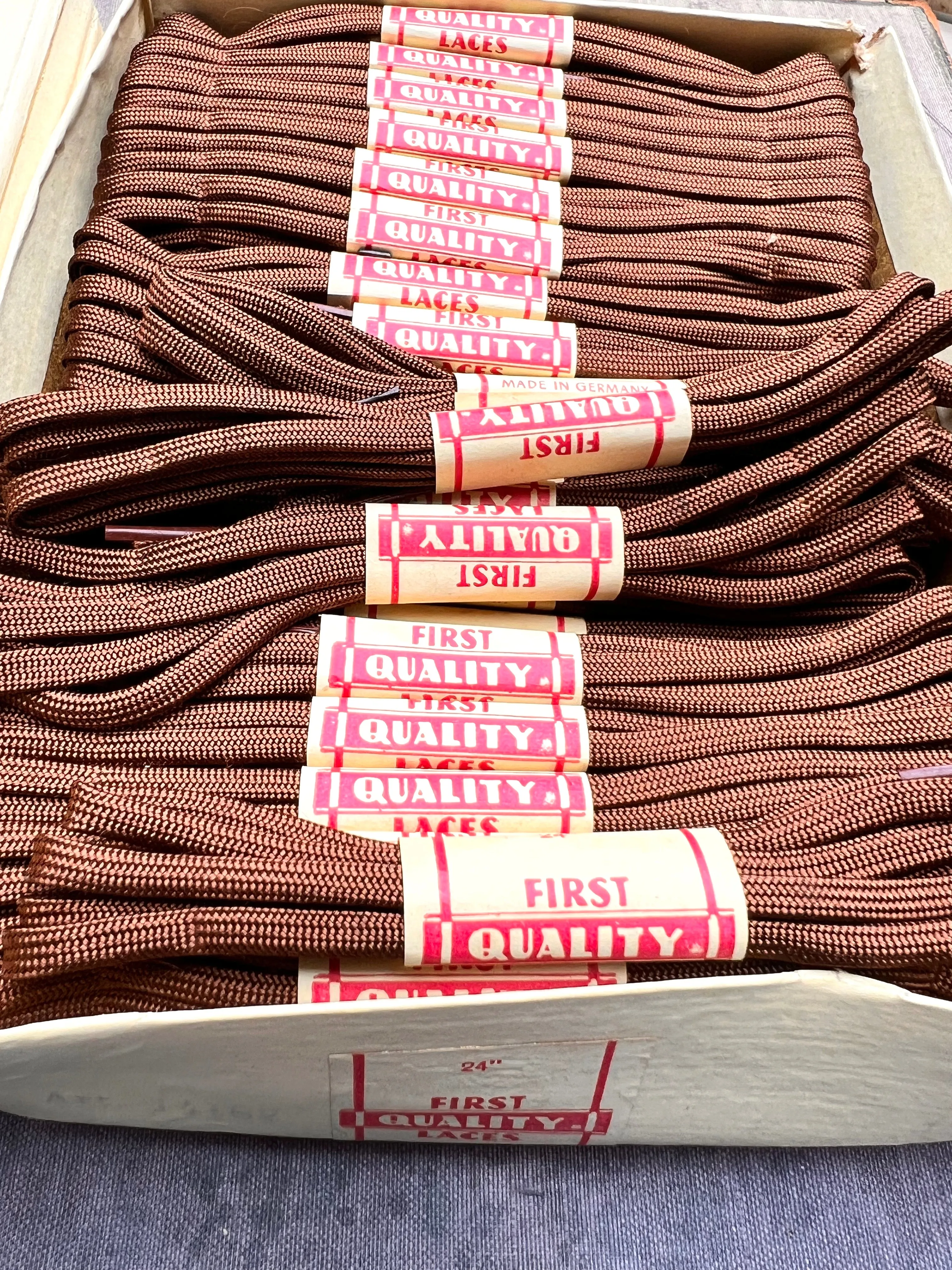 Box of 72 Pairs of Vintage  24" Brown shoe Laces Made in Germany