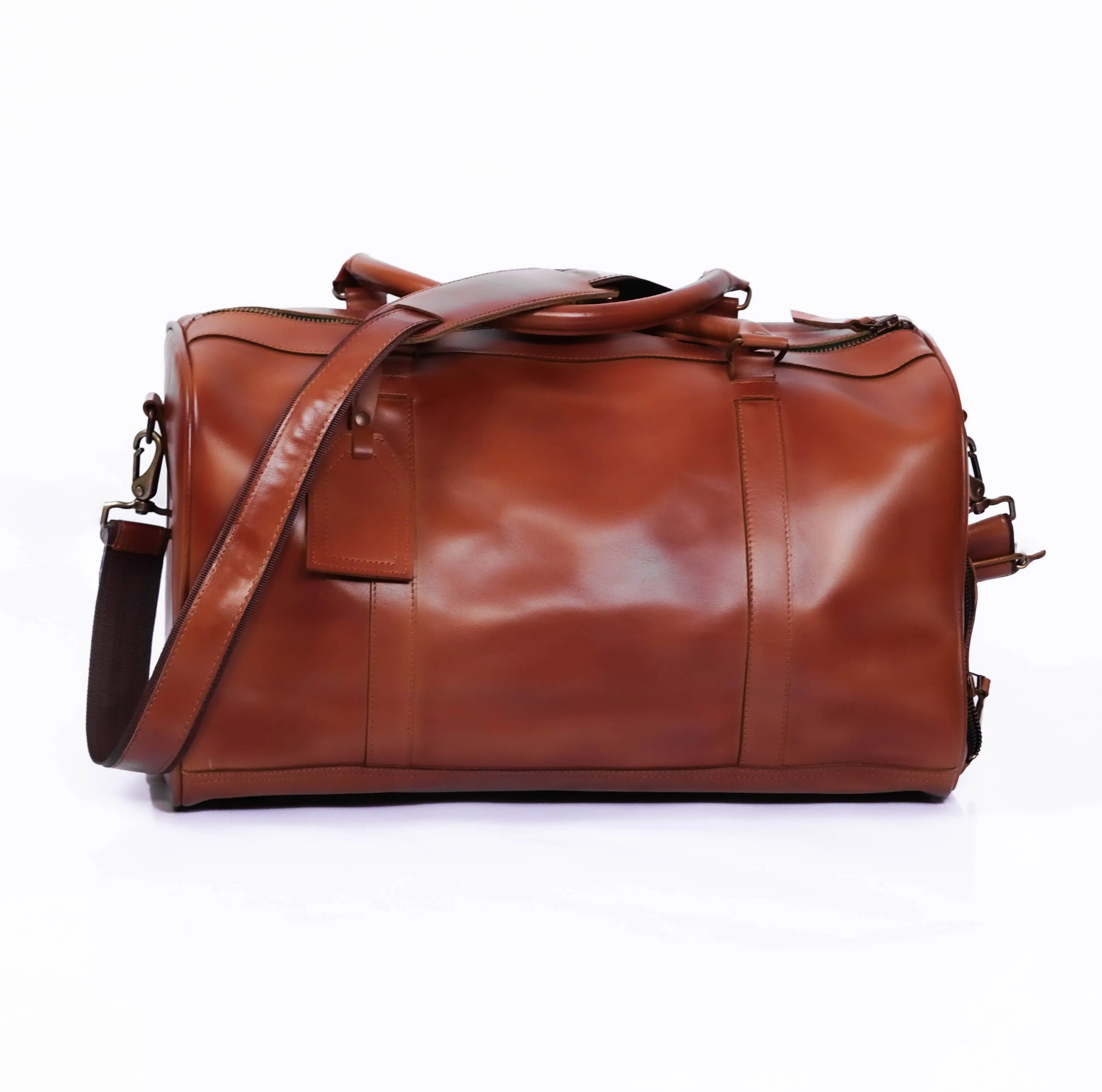 Brown Real Leather Duffle Bags - Bergen