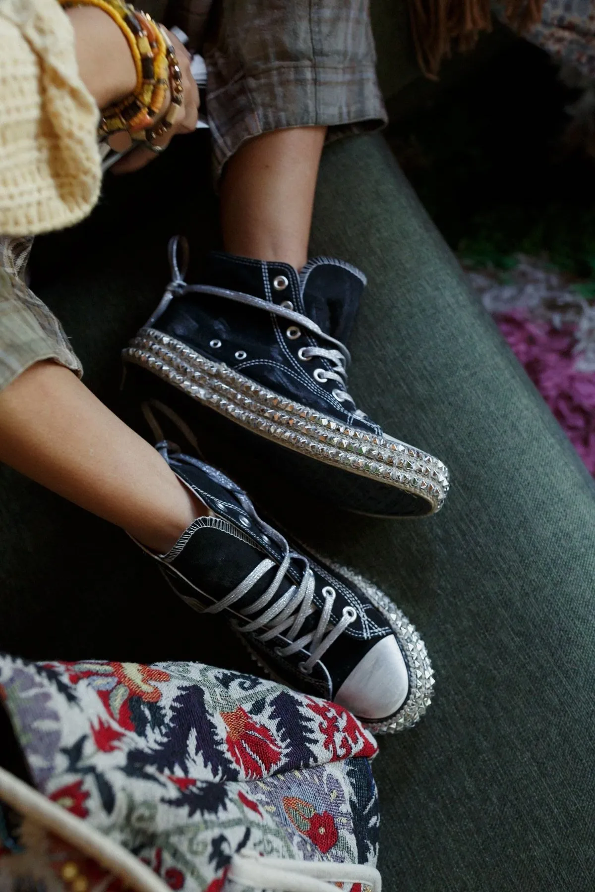 Chantel Studded High Top Sneaker - Black