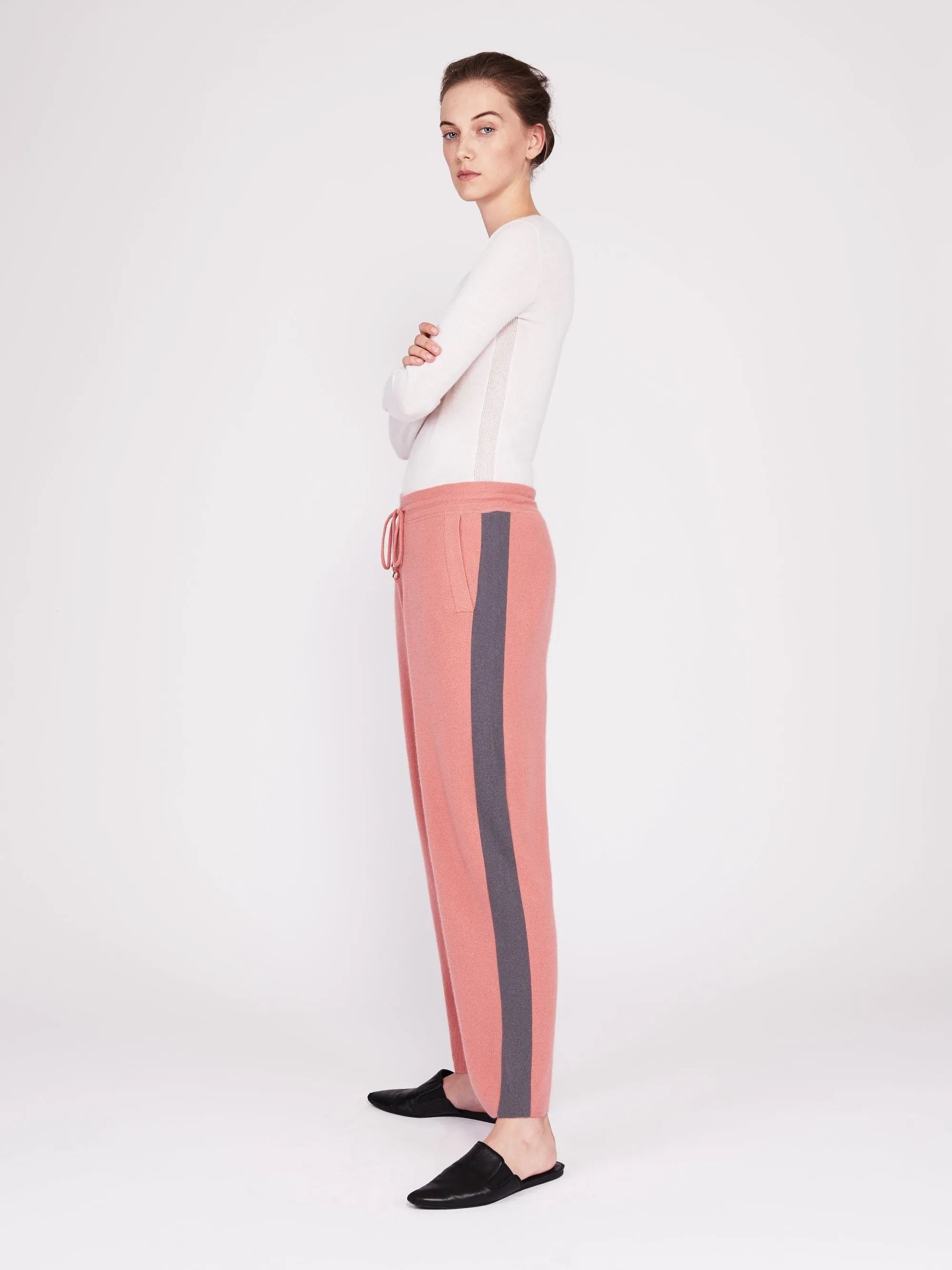 CMMC Striped Cashmere Track Pants - Sakura x Jet Grey