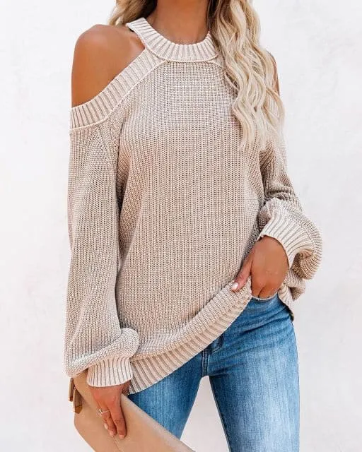 DressBetty - Sexy Hollow Out Sweater Women Backless Halter Cross Fashion Solid Jumper Autumn Winter New Oversize Puff Sleeve Sweaters Tops