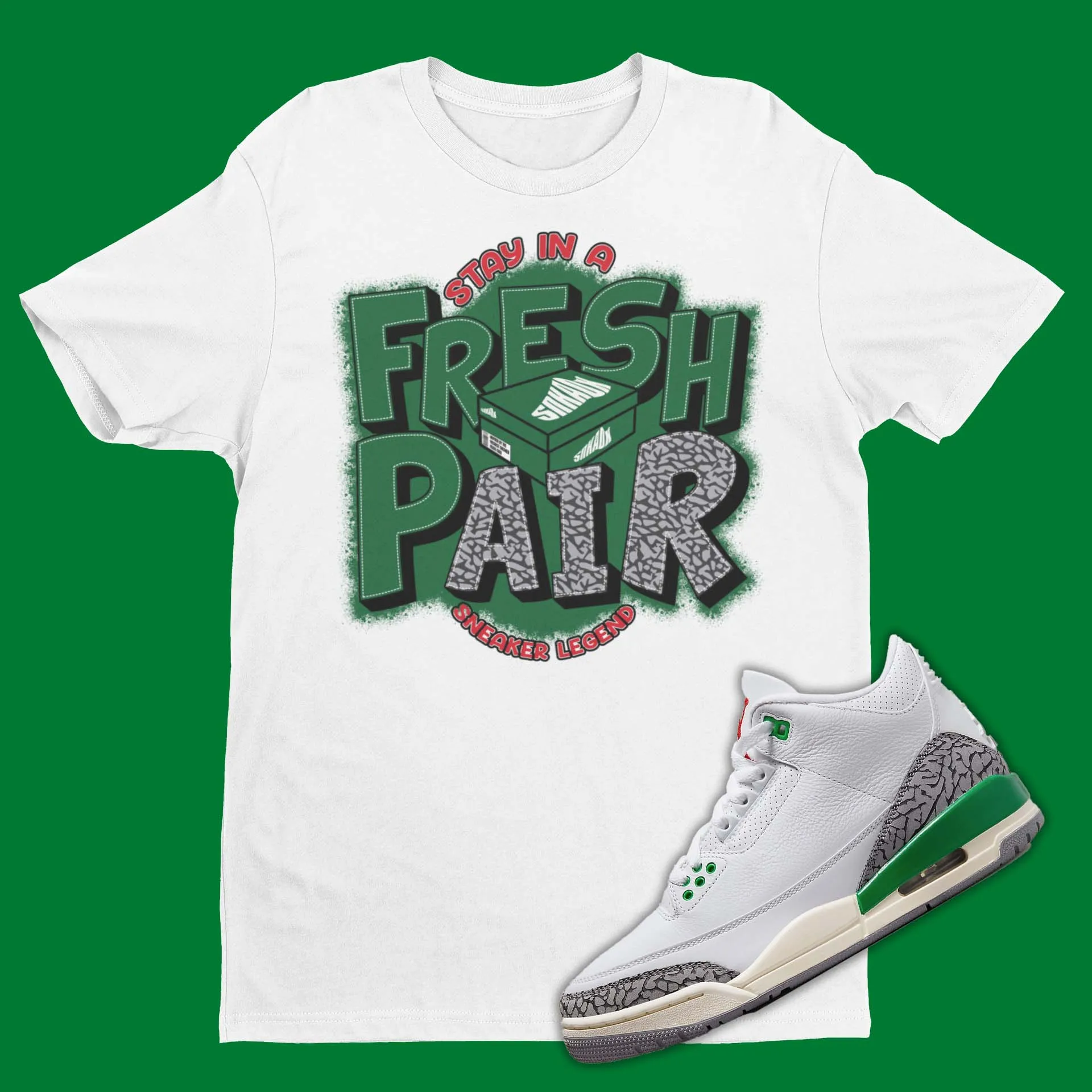 Fresh Pair Air Jordan 3 Lucky Green Matching Tee