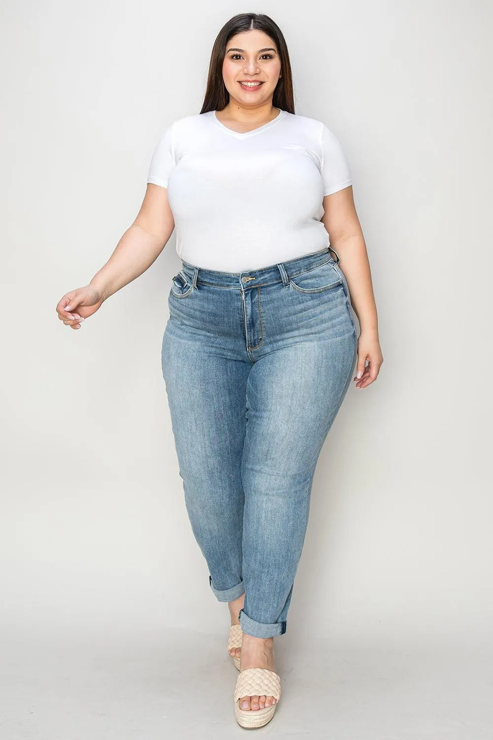 Full Size Cuffed Hem Slim Jeans