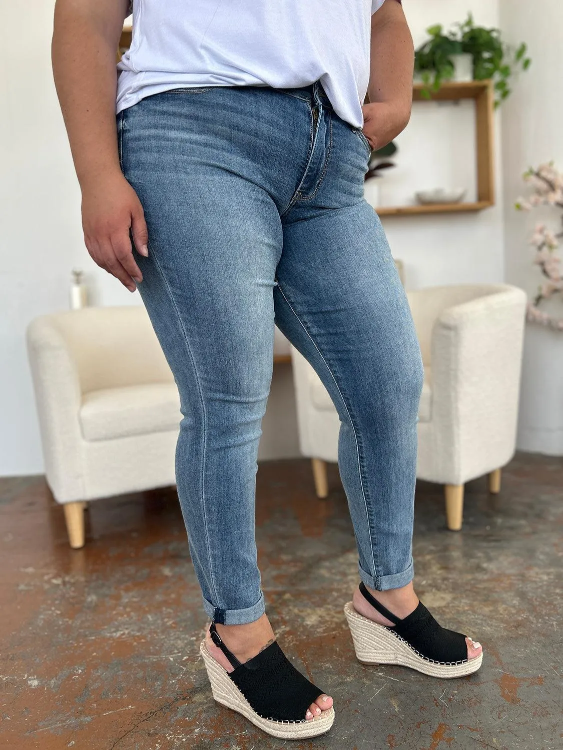 Full Size Cuffed Hem Slim Jeans