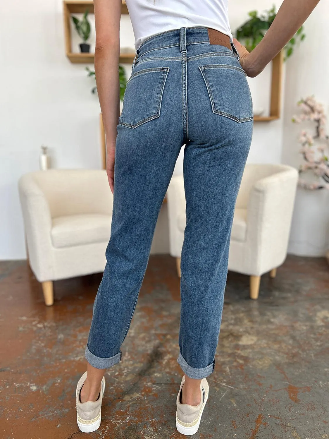 Full Size Cuffed Hem Slim Jeans