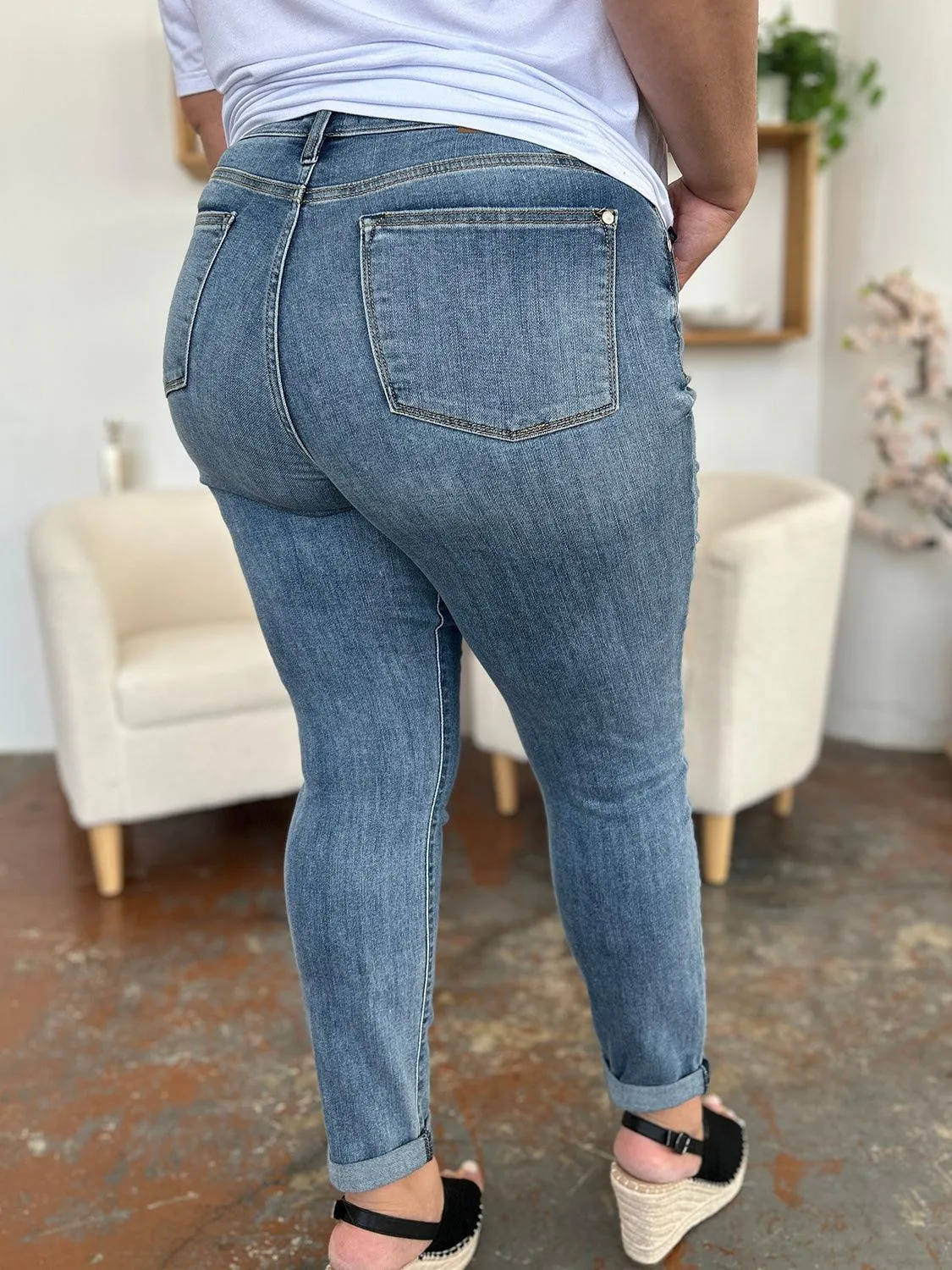 Full Size Cuffed Hem Slim Jeans