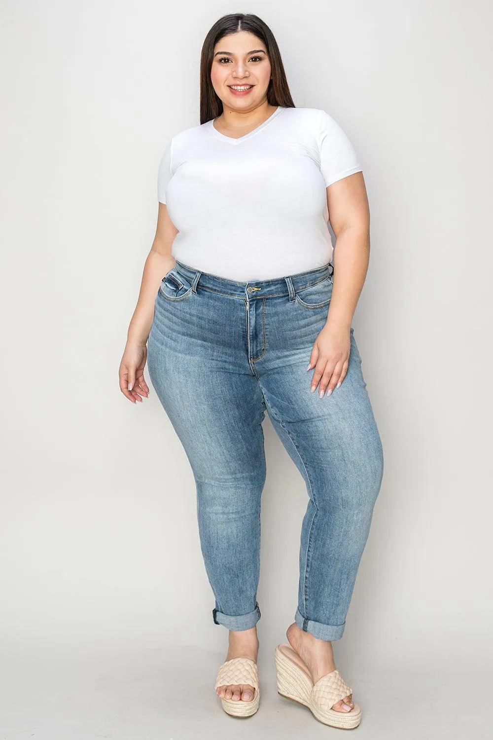 Full Size Cuffed Hem Slim Jeans