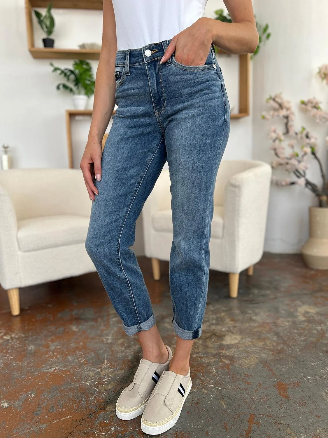 Full Size Cuffed Hem Slim Jeans