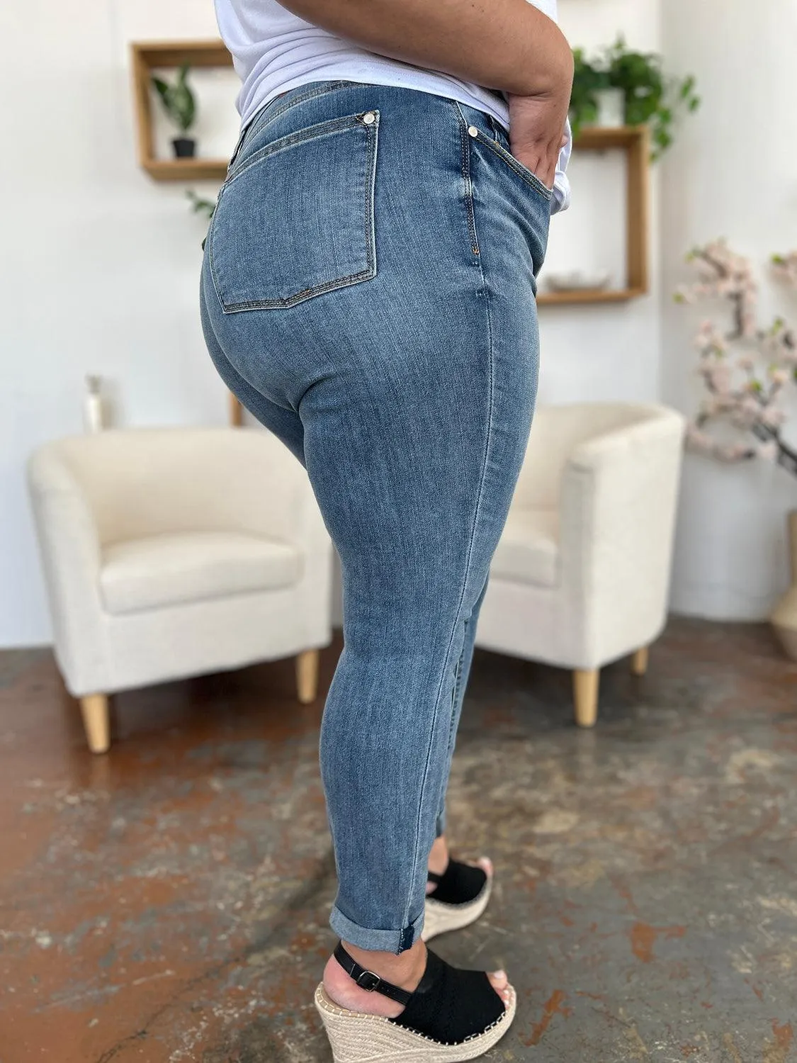 Full Size Cuffed Hem Slim Jeans