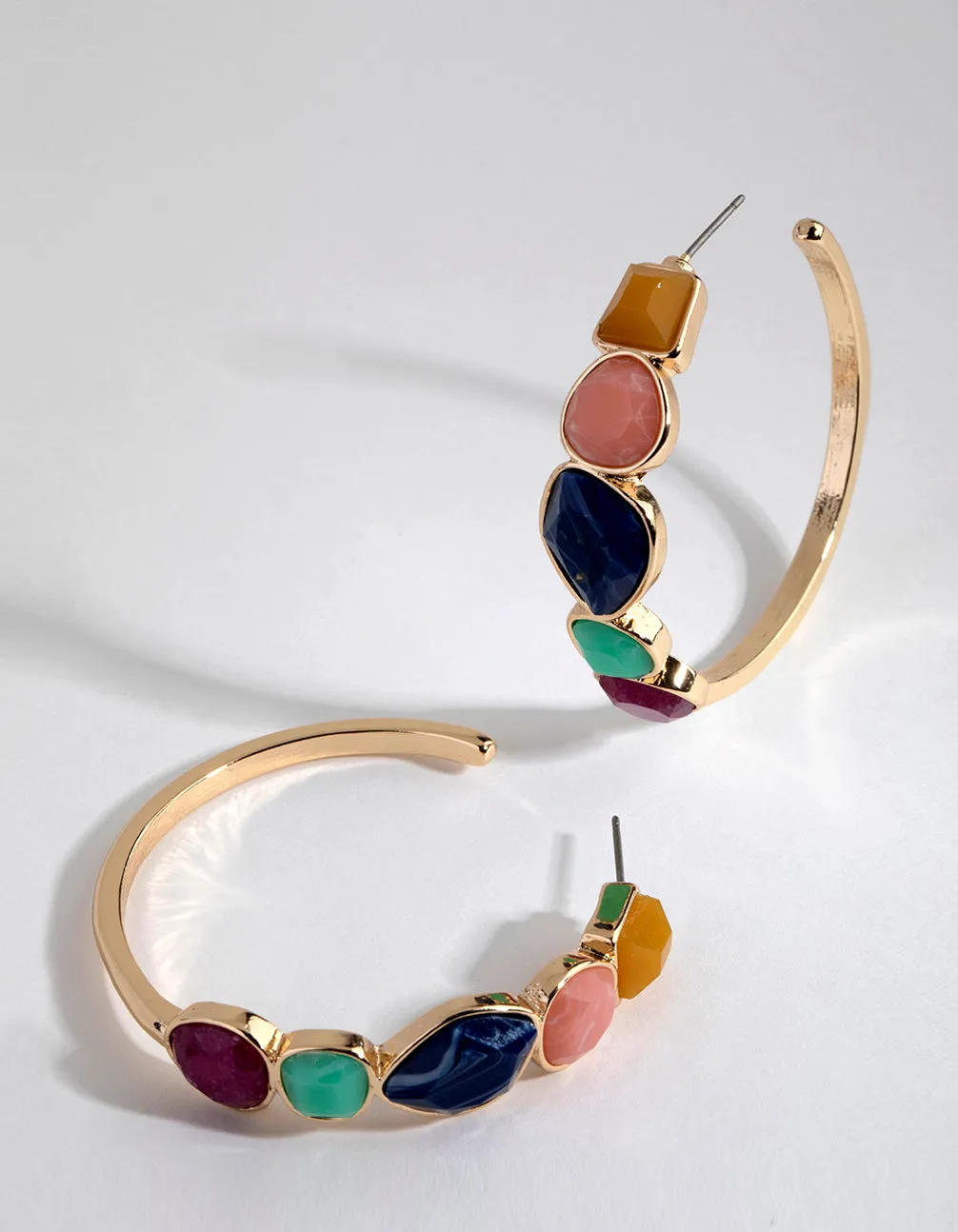 Gold Geo Cut Stone Hoop Earrings