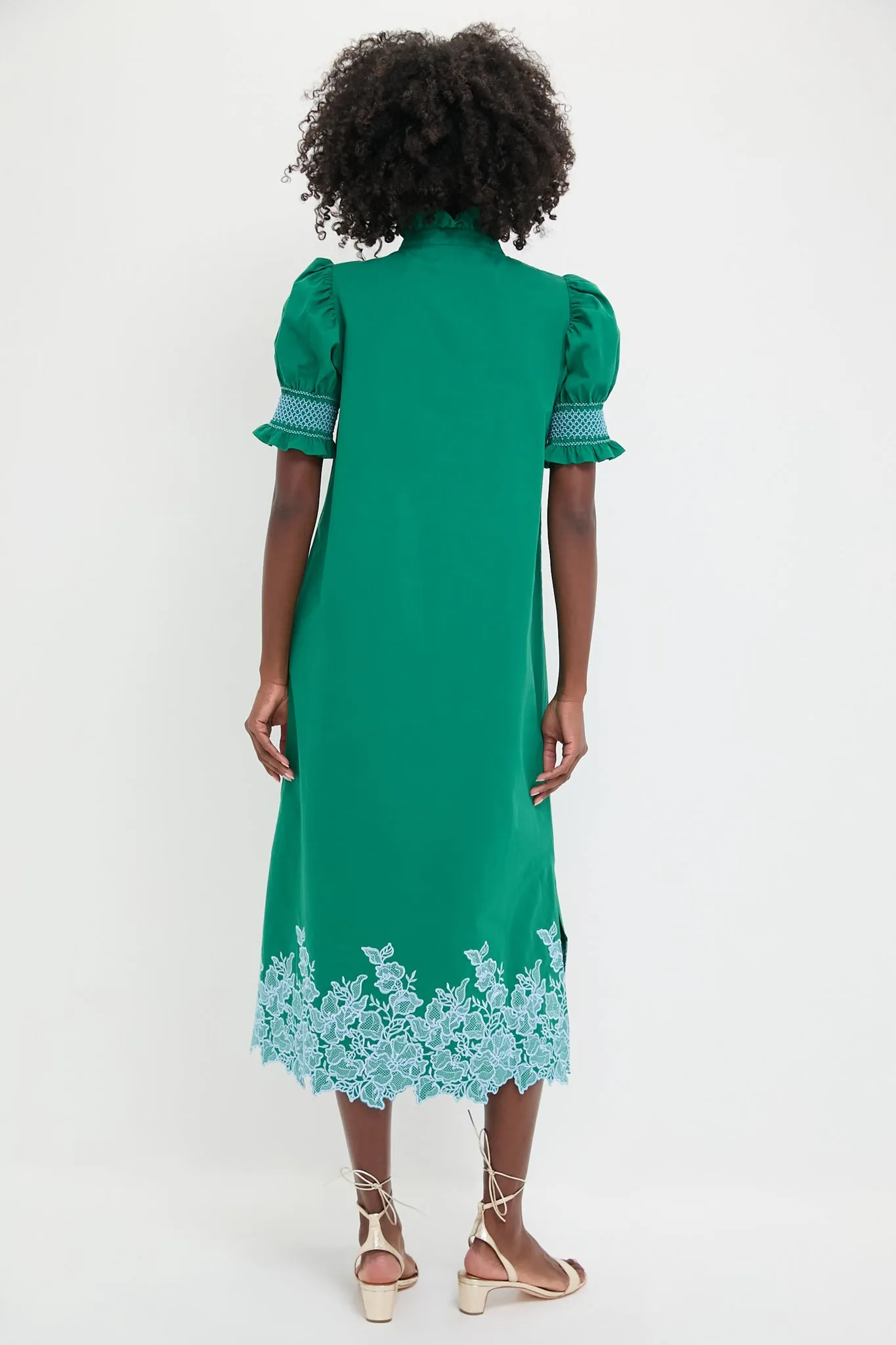 Green & Baby Blue Embroidery Eliza Midi Dress