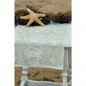 Heritage Lace Light Blue & Cream Damask Crab Beach Nautical Theme Table Runner