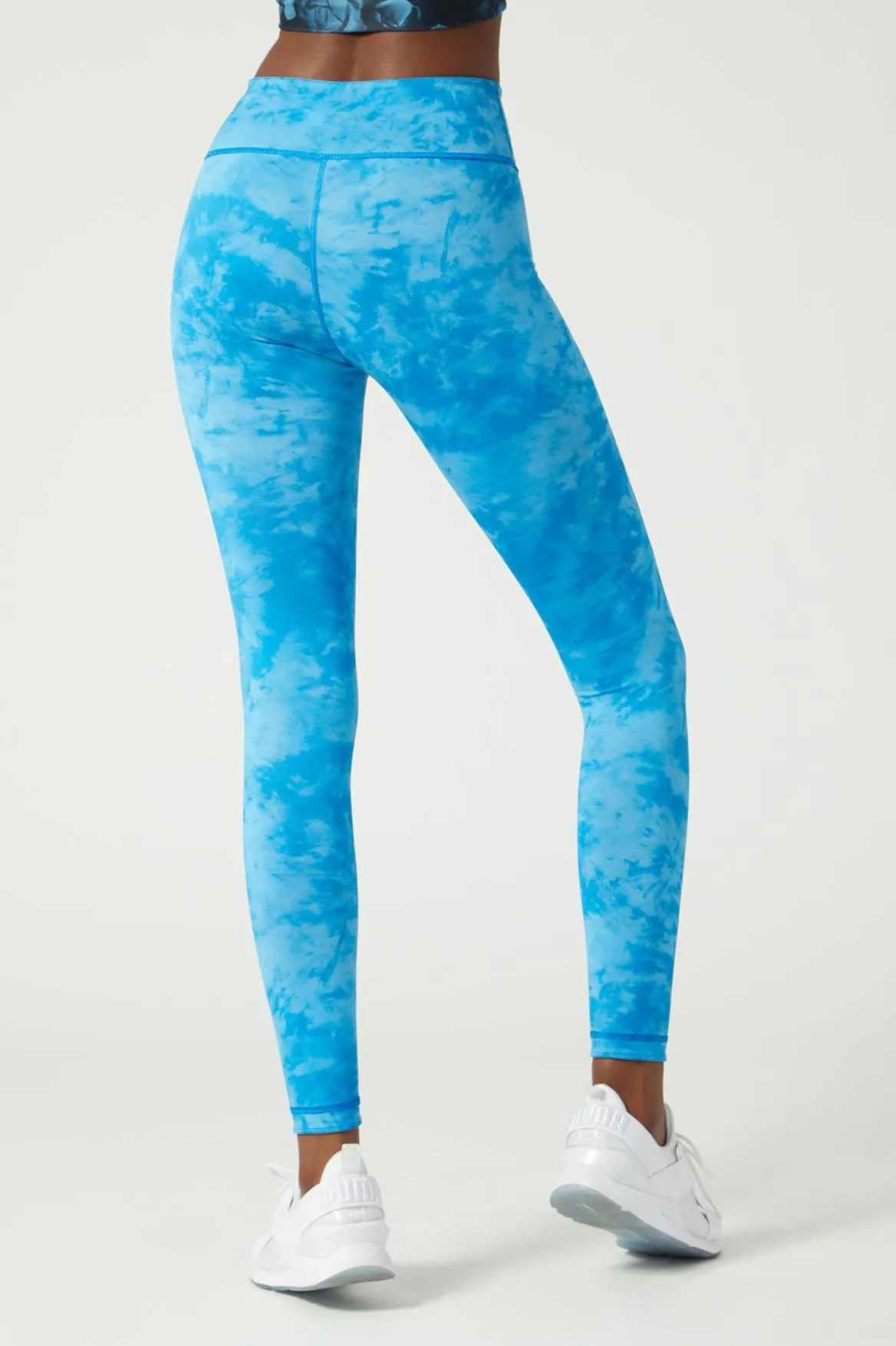 High Waist Reversible Legging Neon Blue Flowers