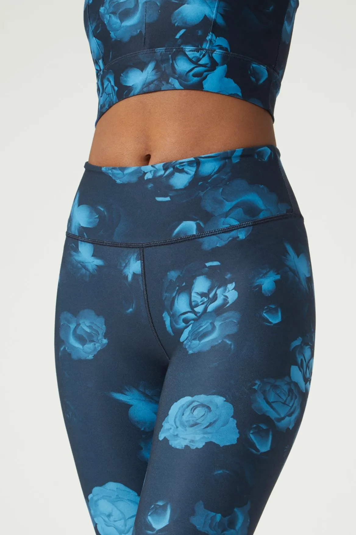 High Waist Reversible Legging Neon Blue Flowers