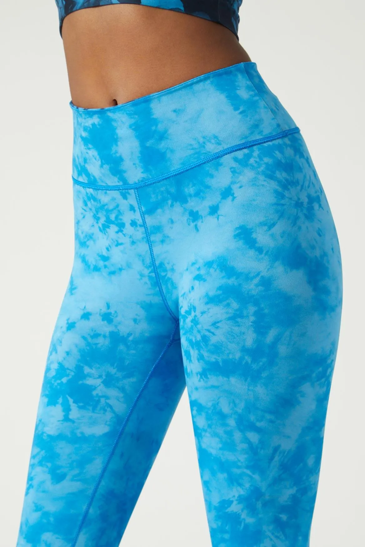 High Waist Reversible Legging Neon Blue Flowers