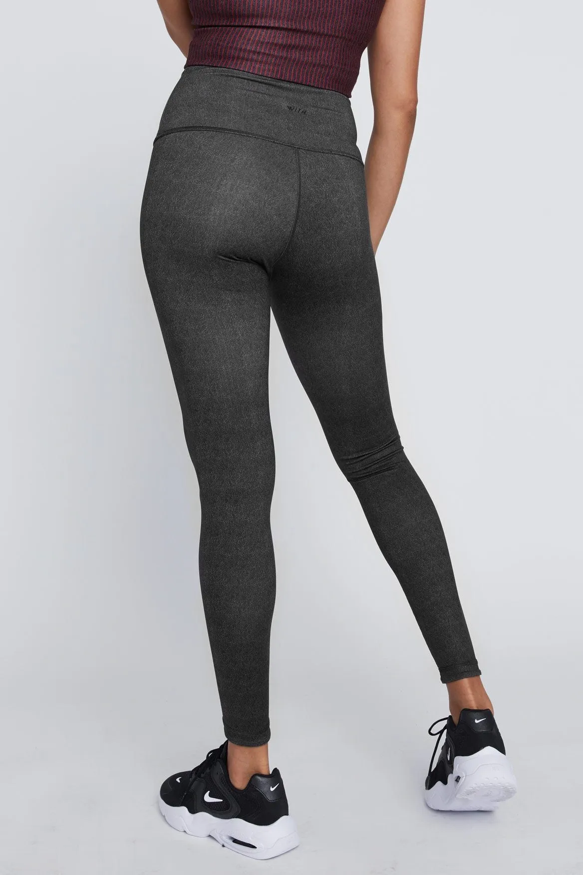 High Waist Reversible Leggings Black And Grey Stripe