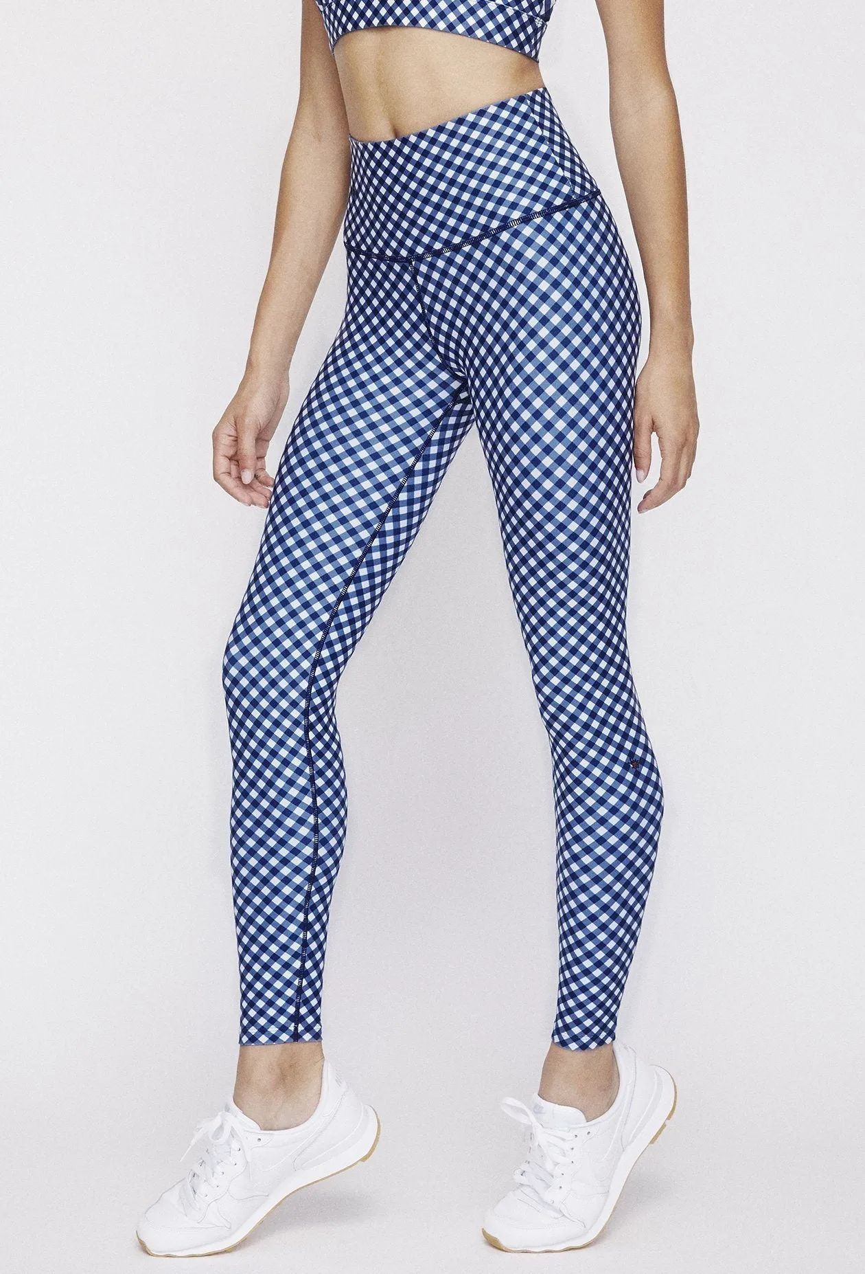 High Waist Reversible Leggings Navy Gingham - Sunshine Gingham