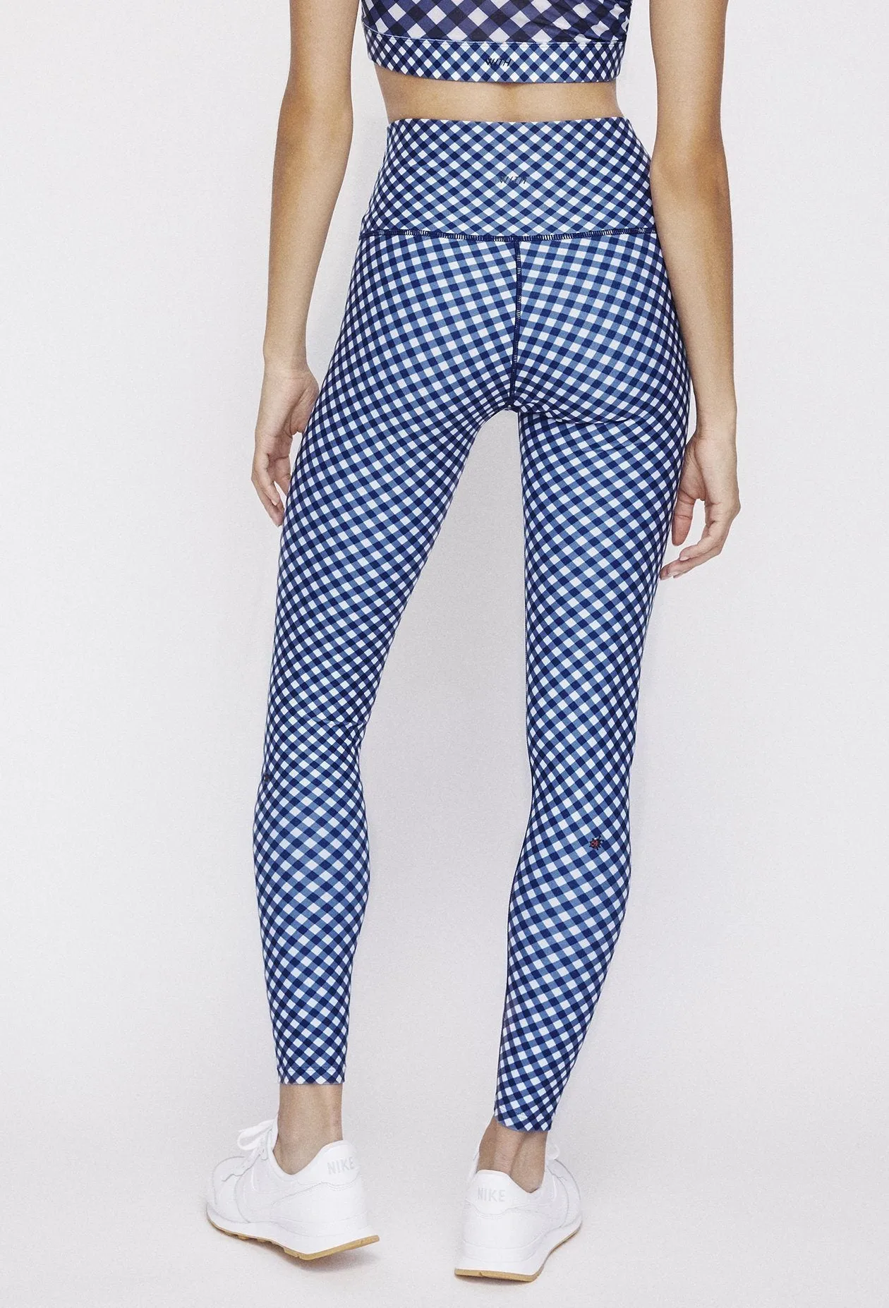 High Waist Reversible Leggings Navy Gingham - Sunshine Gingham