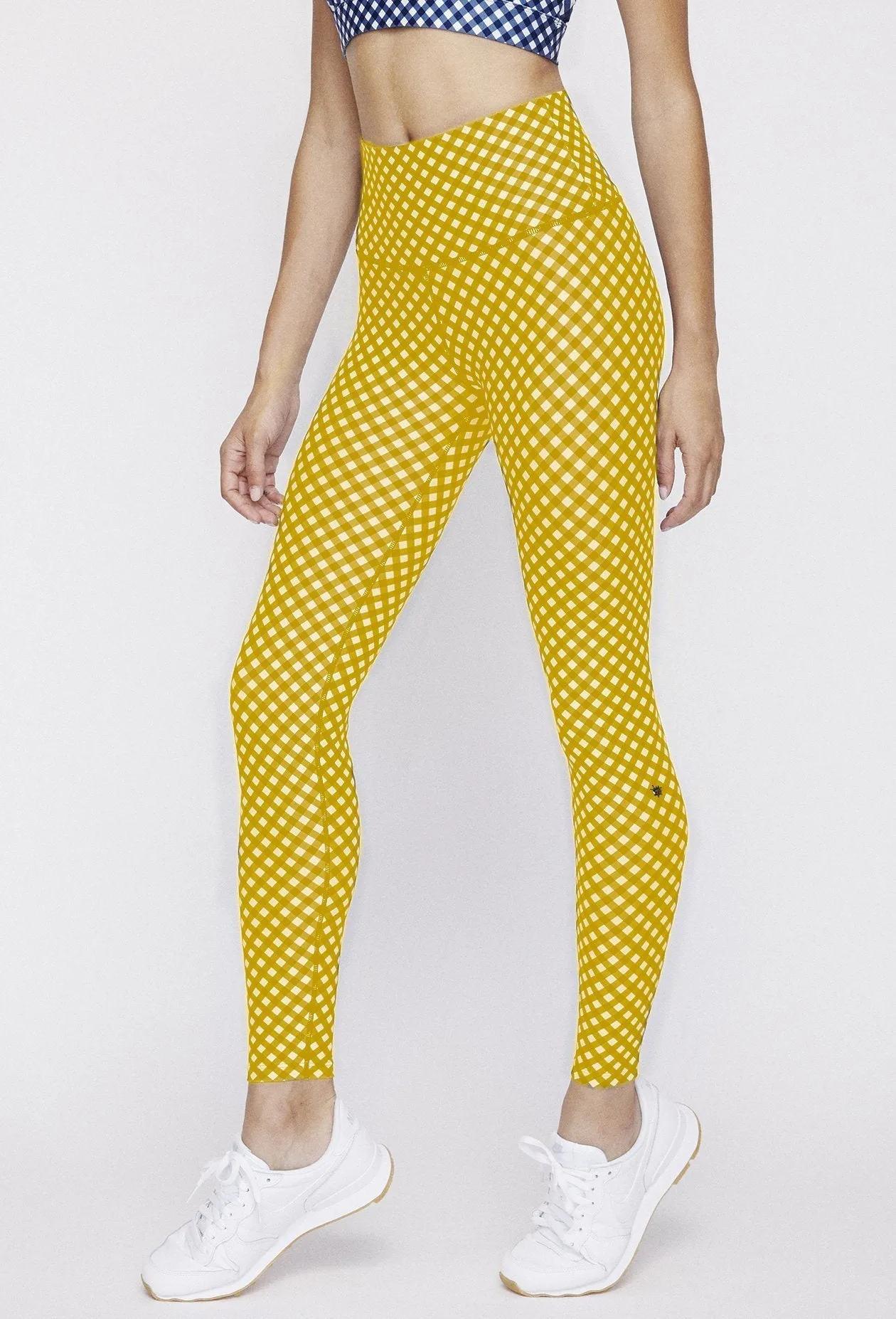 High Waist Reversible Leggings Navy Gingham - Sunshine Gingham