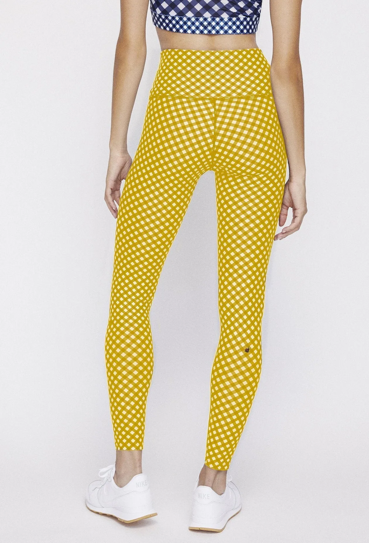 High Waist Reversible Leggings Navy Gingham - Sunshine Gingham