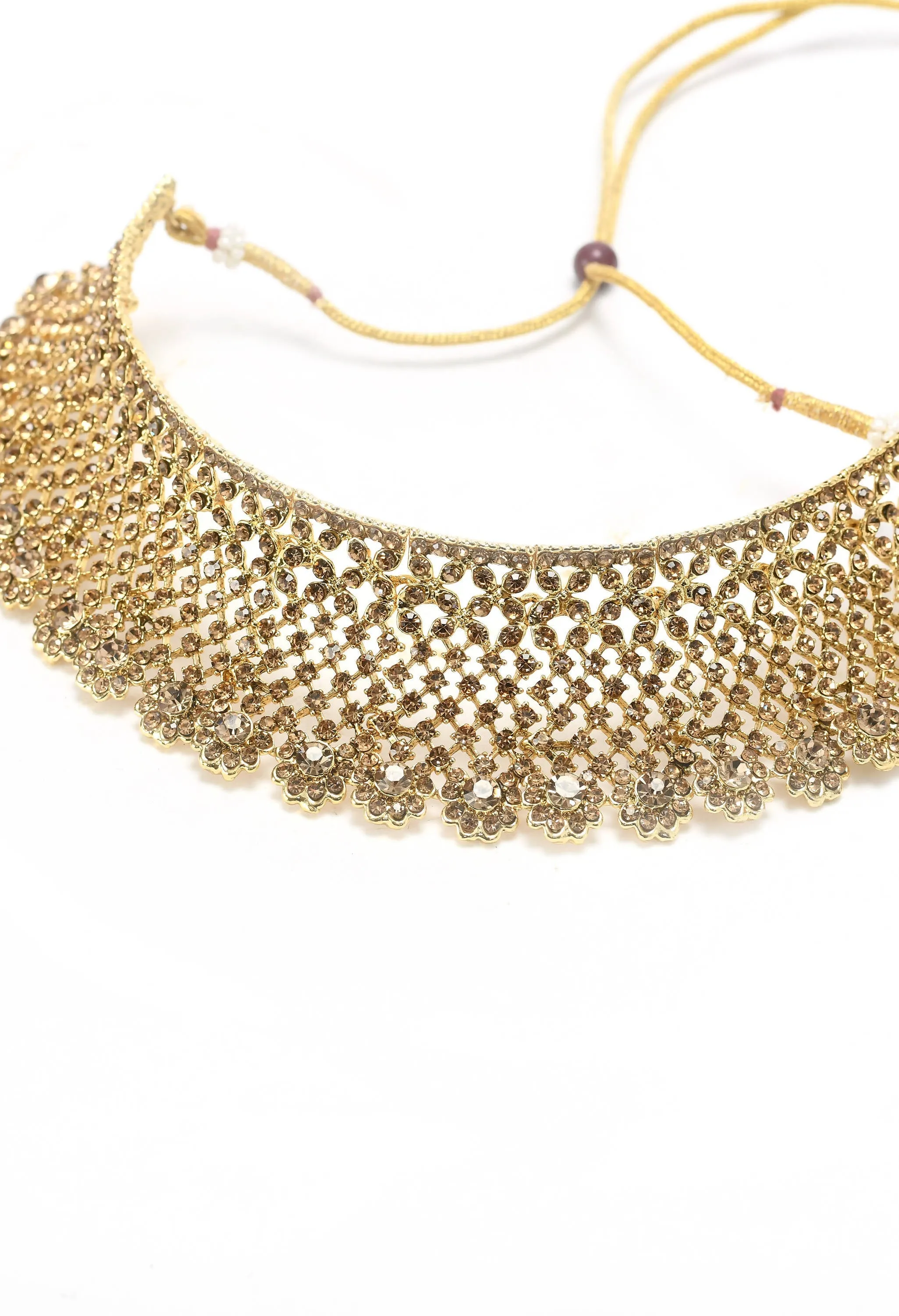 Indiakreations Gold-Plated Golden Colour Stone Heavy Design Choker Set with Tikka Jkms_082