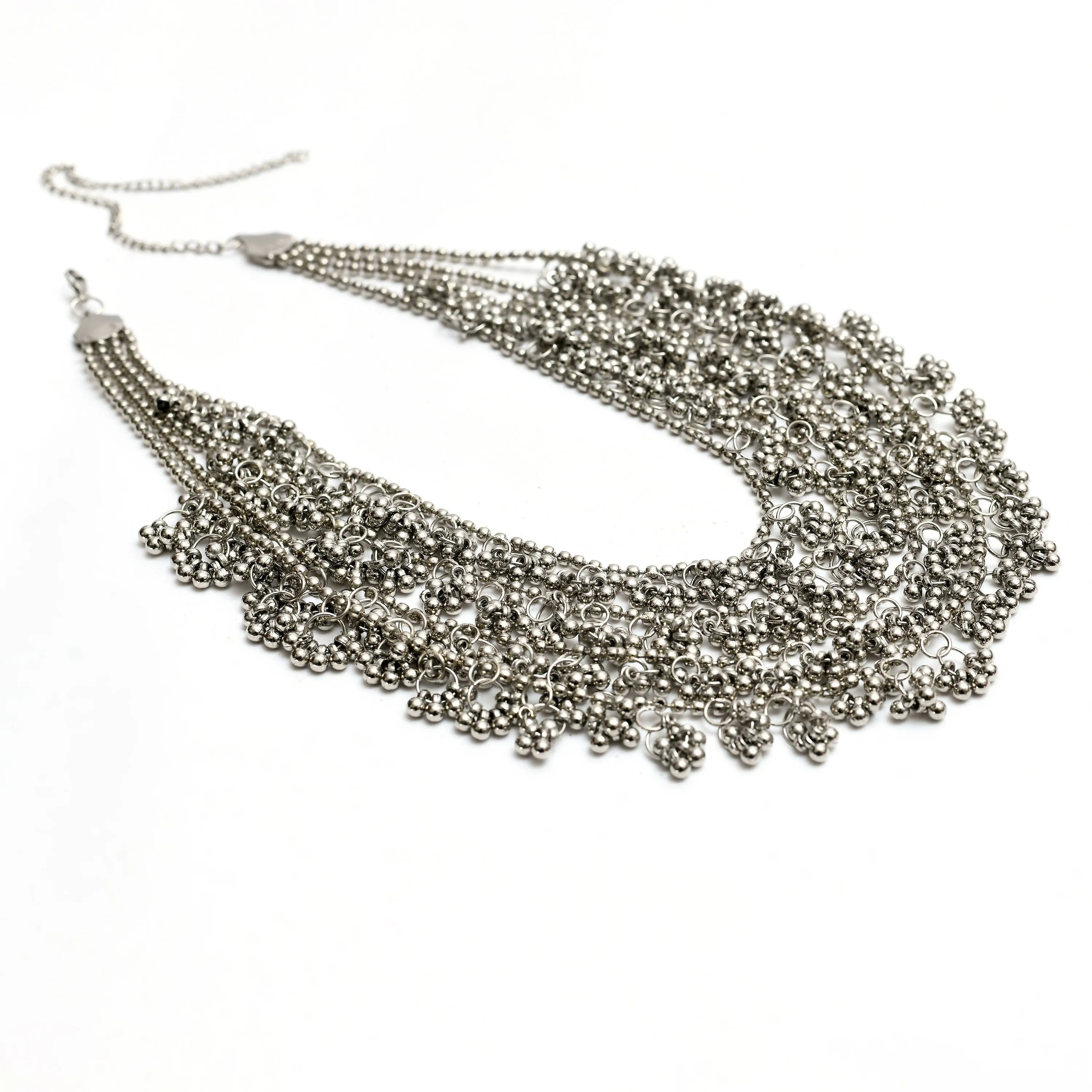 Indiakreations Silver color Nacklace with Ghungru Tripple layar with EarringsJkms_108