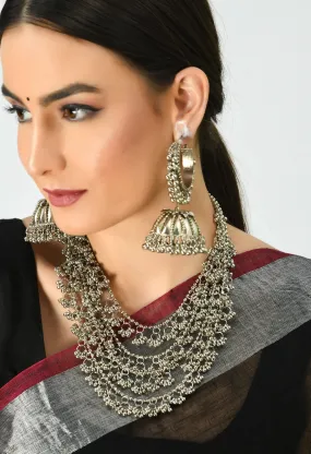 Indiakreations Silver color Nacklace with Ghungru Tripple layar with EarringsJkms_108